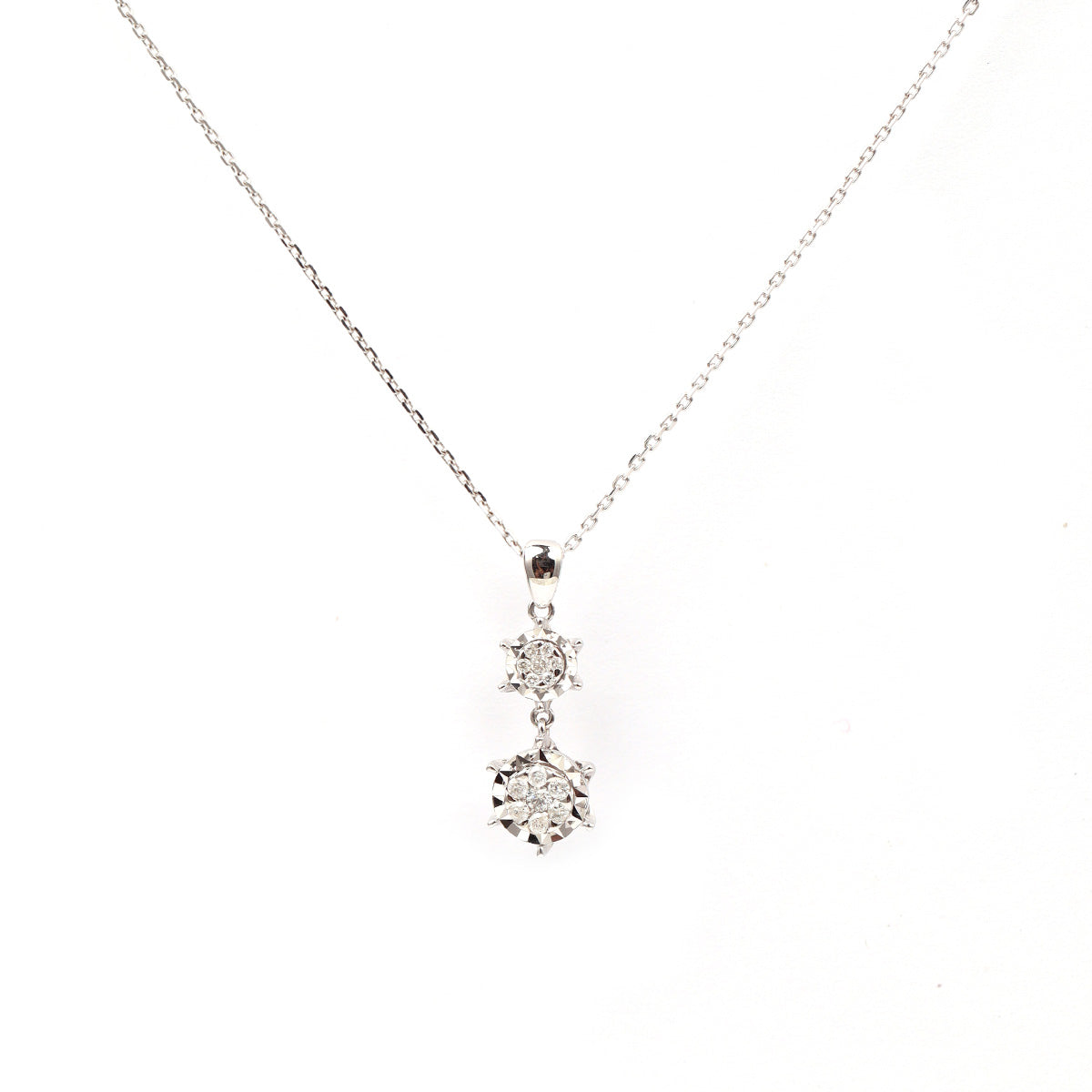 18K Gold Round Brilliant Diamond Pavé illusion Duo Necklace 0.18ct tw. A00097 - FABER JEWELS
