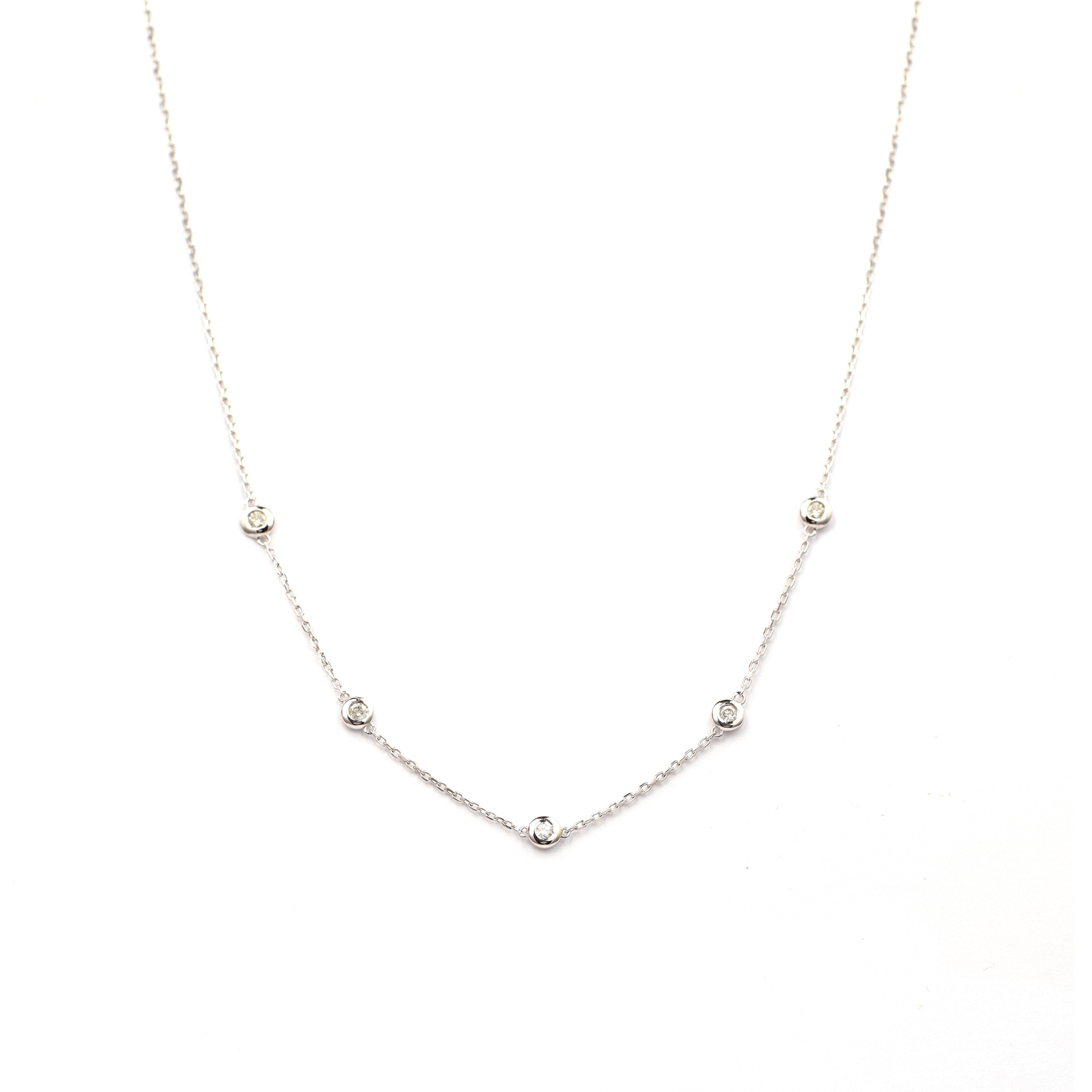 18K Gold Round Brilliant Diamond Five Bezel Necklace 0.15ct tw. A00093 - FABER JEWELS