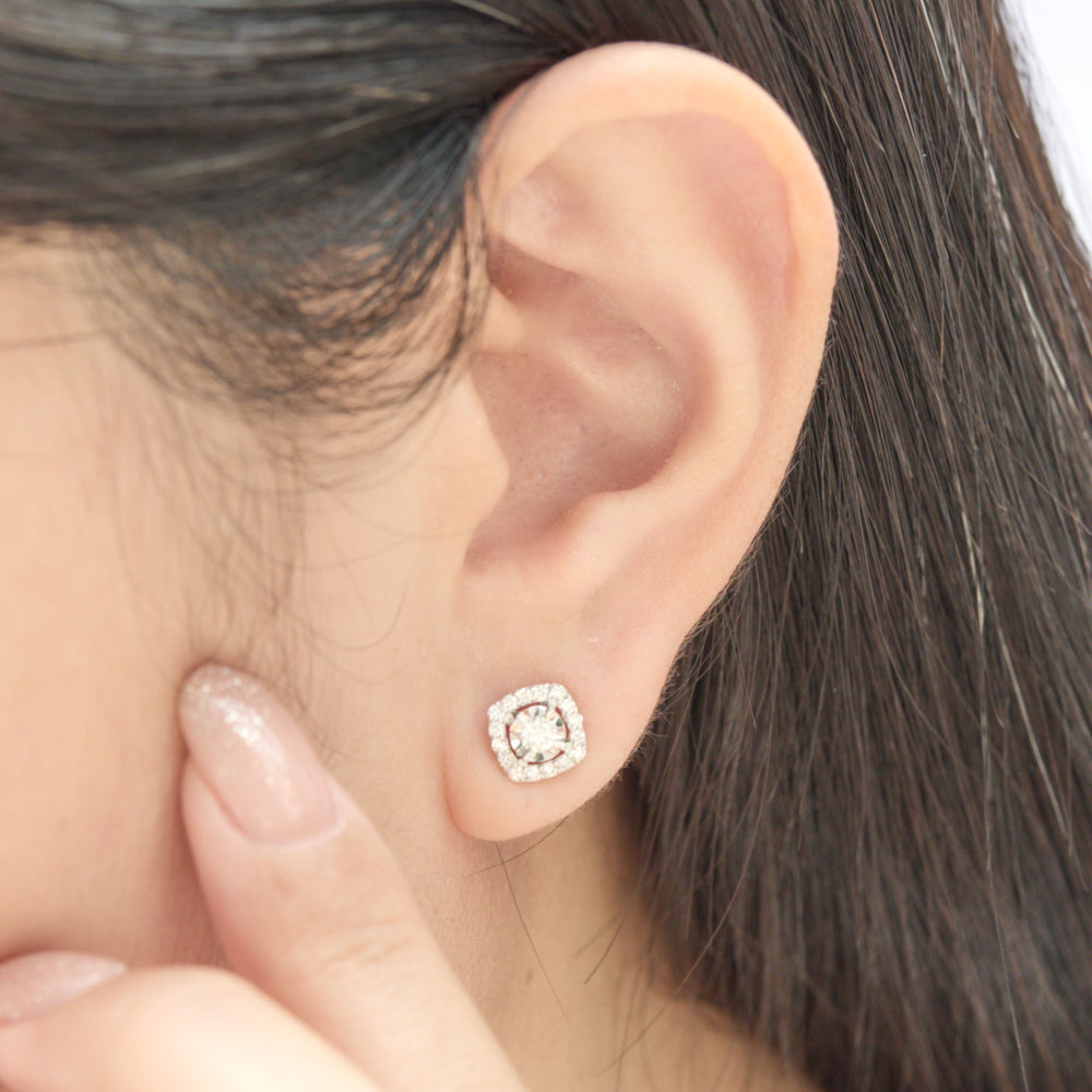 18K gold Round Brilliant Diamond Illusion Halo Stud Earrings 0.40ct tw. A00090 - FABER JEWELS