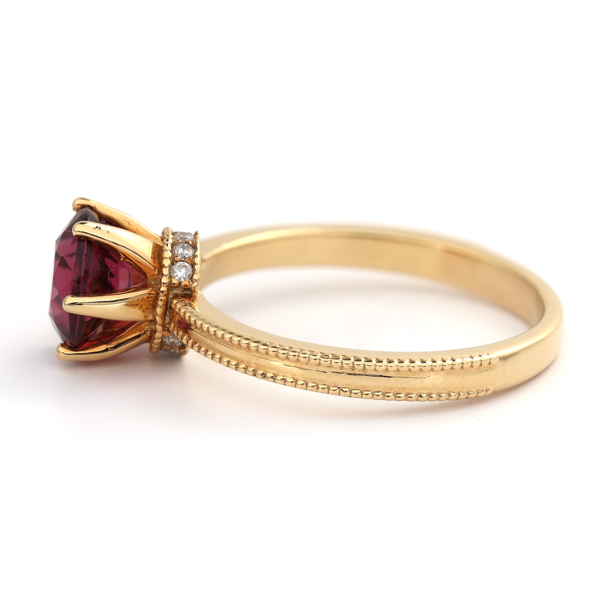 18K Gold rare Tanzania AAA Rhodolite Diamond Ring A00115 - FABER JEWELS