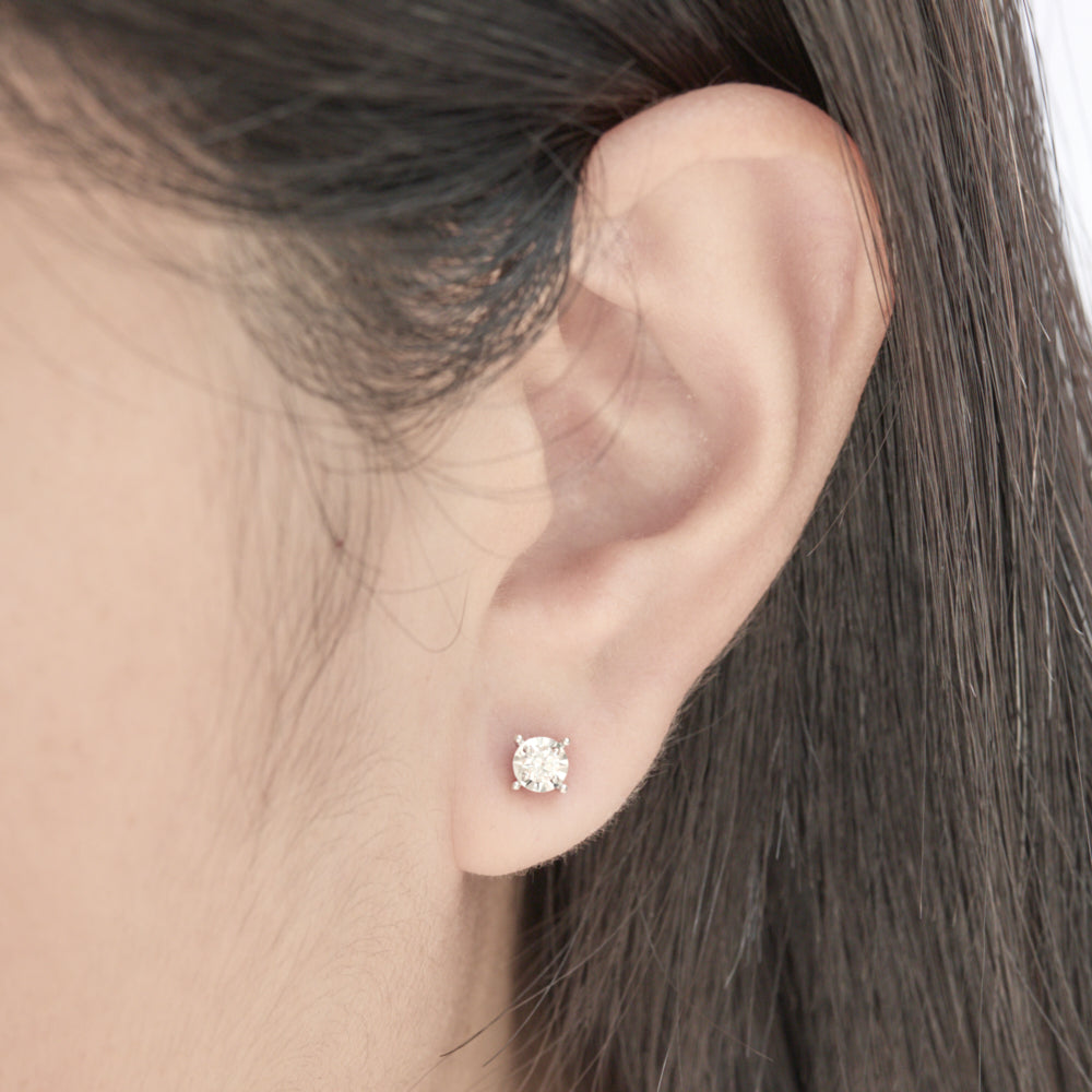 18K round brilliant diamond illusion earrings stud 0.20ct tw. A00148 - FABER JEWELS