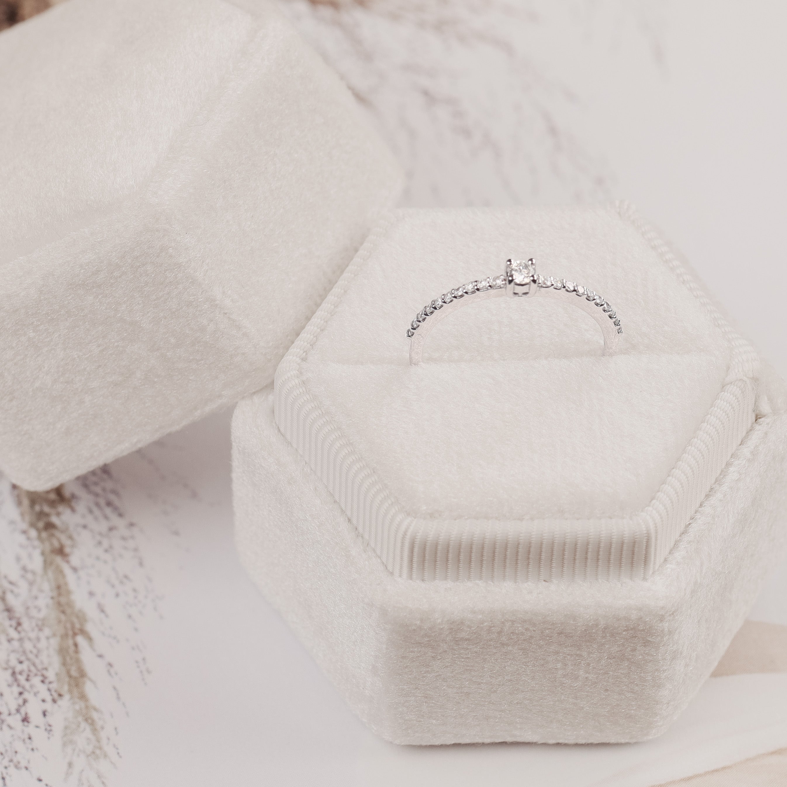 18K Gold Round Brilliant Diamond Pave Solitaire Ring 0.17ct tw. A00212 - FABER JEWELS