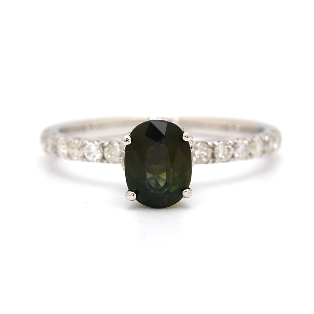 18K Gold Australian Green Sapphire Diamond Ring 1.18 ct CC0007 - FABER JEWELS