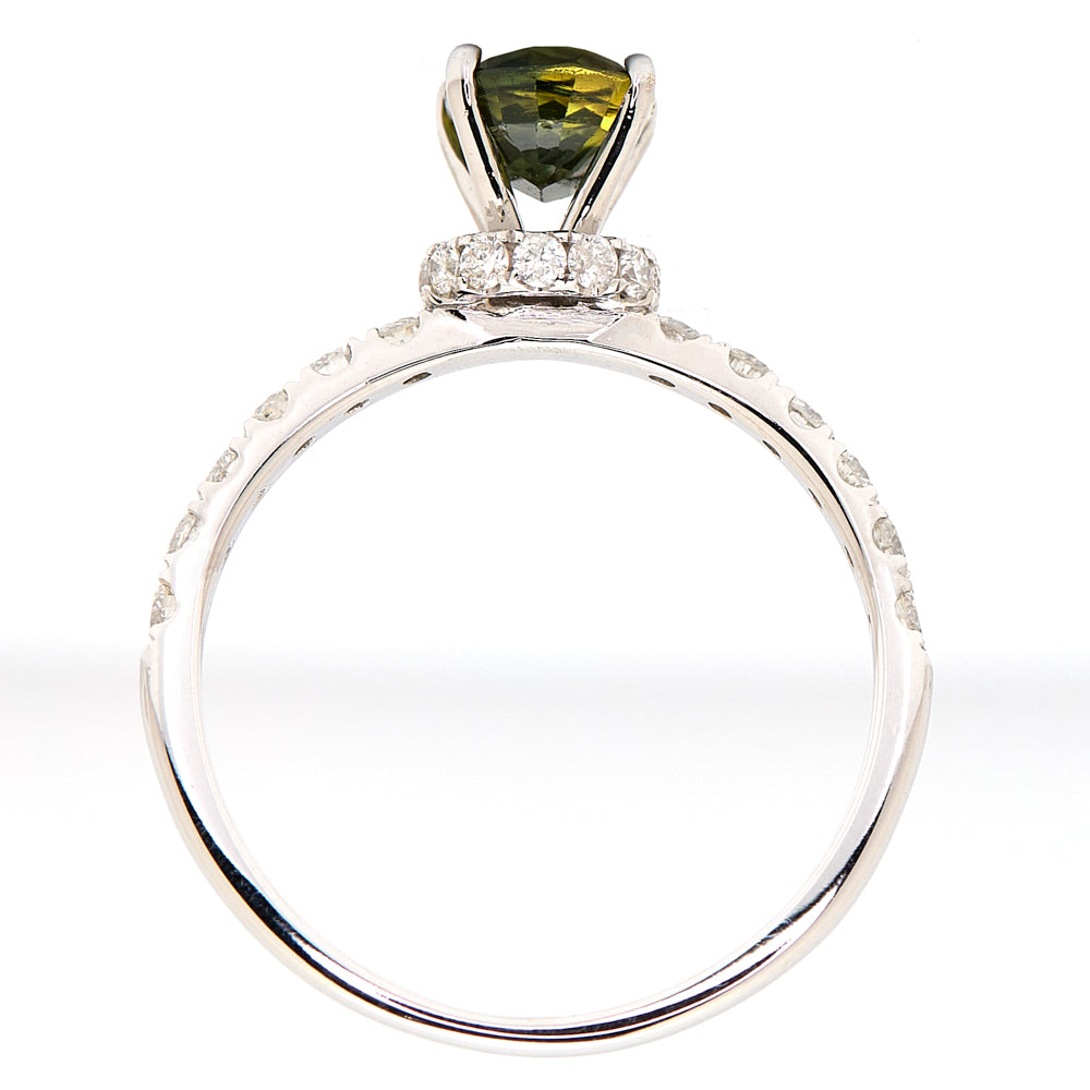 18K Gold Australian Green Sapphire Diamond Ring 1.18 ct CC0007 - FABER JEWELS