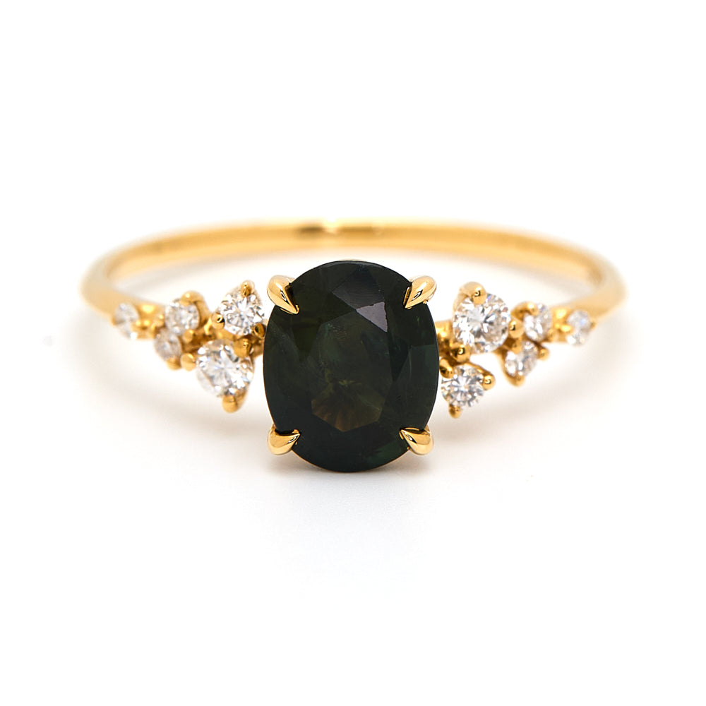 18K Gold Australian Green Sapphire Diamond Ring 1.34 ct CC0015 - FABER JEWELS