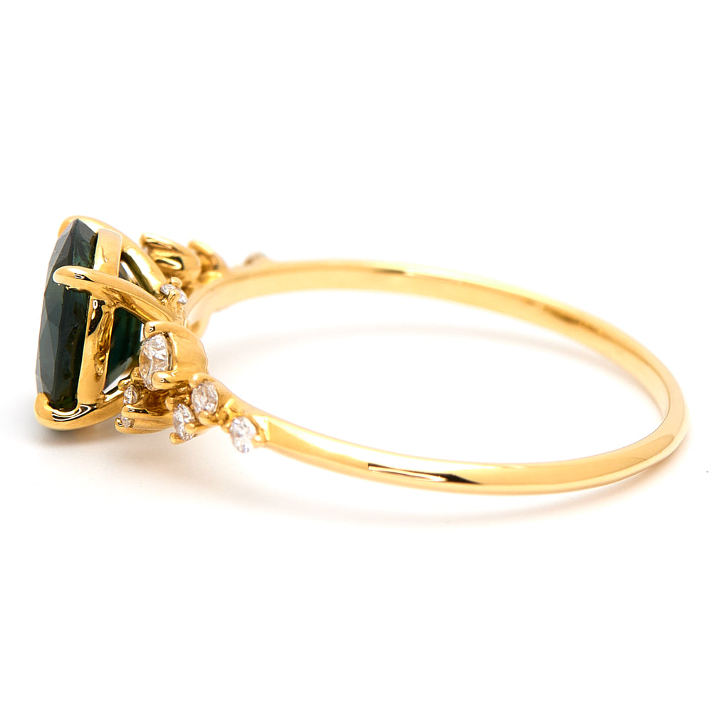 18K Gold Australian Green Sapphire Diamond Ring 1.34 ct CC0015 - FABER JEWELS