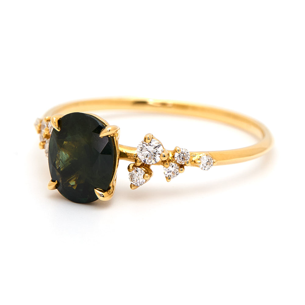 18K Gold Australian Green Sapphire Diamond Ring 1.34 ct CC0015 - FABER JEWELS
