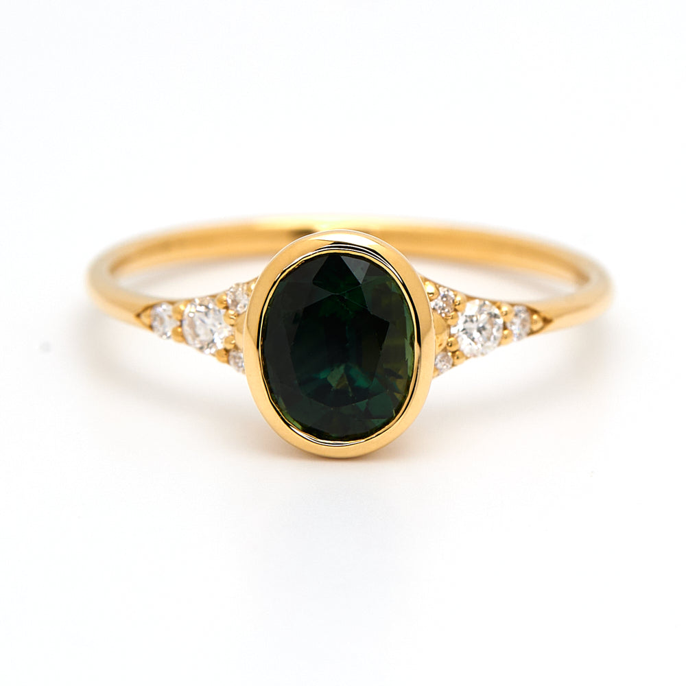 18K Gold Australian Green Sapphire Diamond Ring 1.30 ct CC0016 - FABER JEWELS