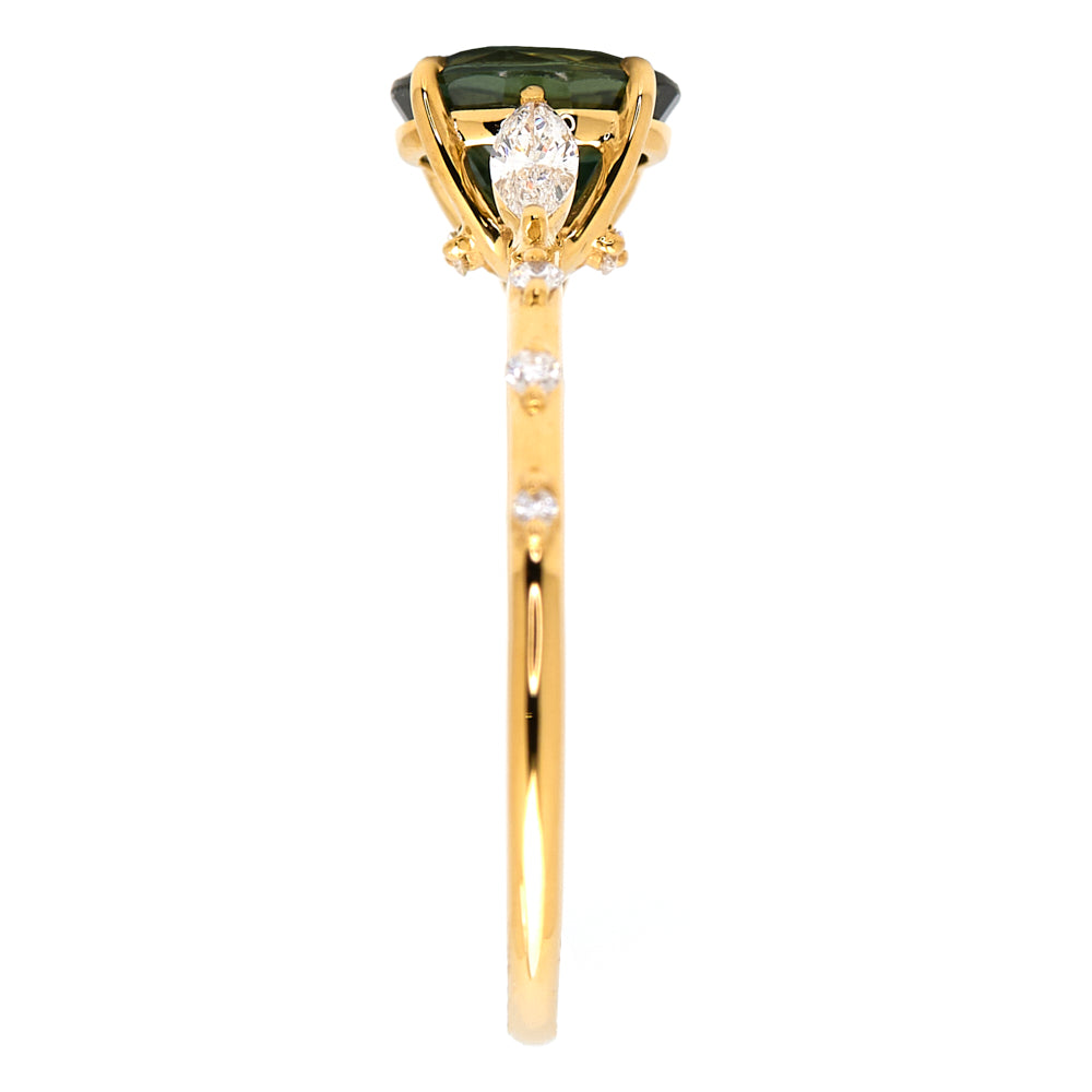 18K Gold Australian Green Sapphire Diamond Ring 1.08 ct CC0017 - FABER JEWELS