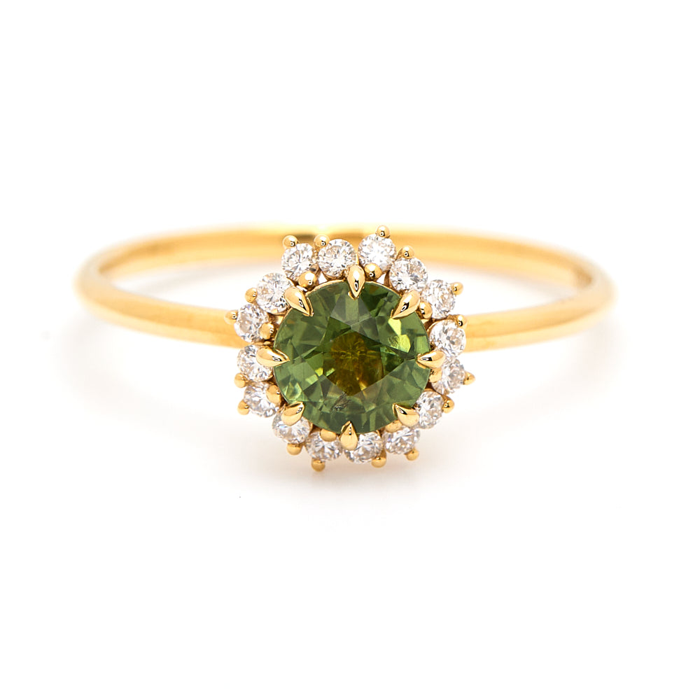 18K Gold Australian Green Sapphire Diamond Ring 0.68 ct CC0018 - FABER JEWELS