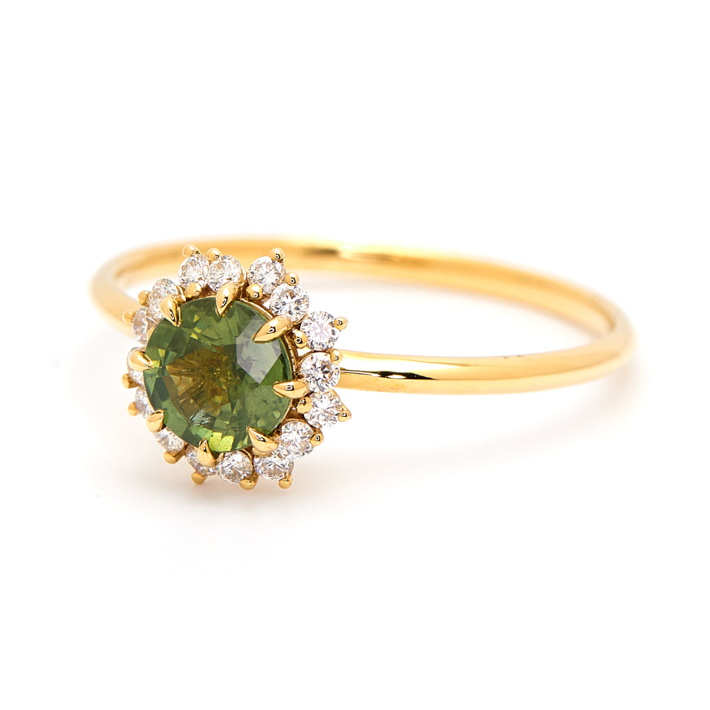 18K Gold Australian Green Sapphire Diamond Ring 0.68 ct CC0018 - FABER JEWELS
