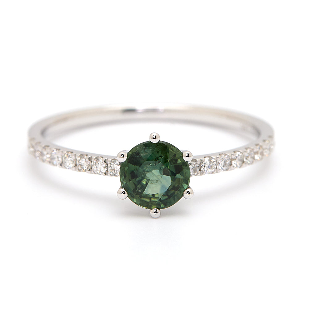 18K Gold Australian Green Sapphire Diamond Ring 0.65 ct CC0040 - FABER JEWELS