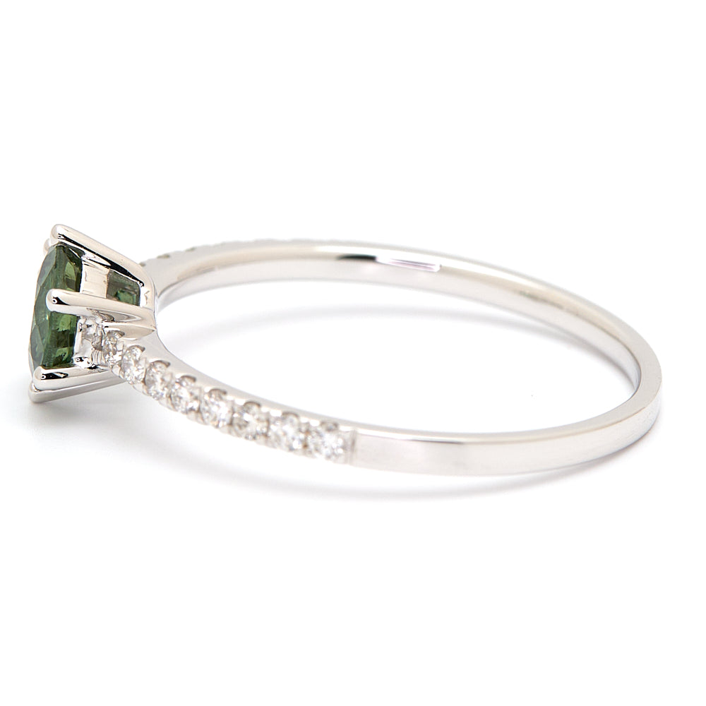 18K Gold Australian Green Sapphire Diamond Ring 0.65 ct CC0040 - FABER JEWELS