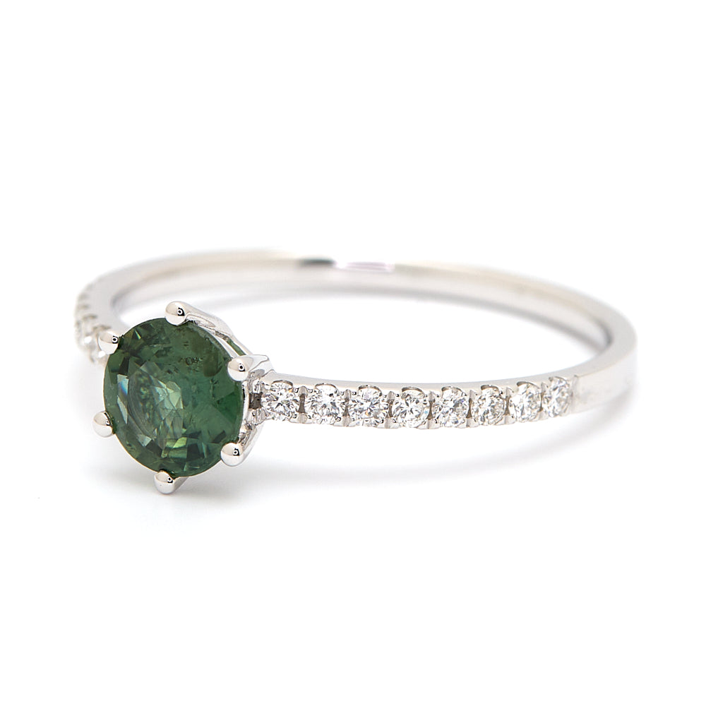 18K Gold Australian Green Sapphire Diamond Ring 0.65 ct CC0040 - FABER JEWELS