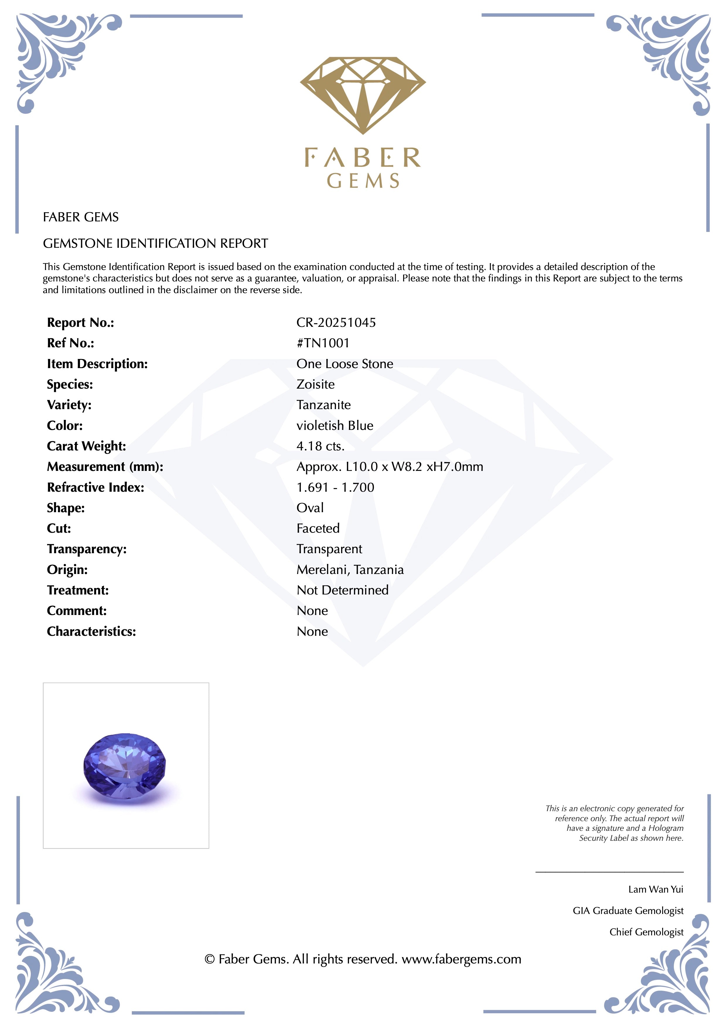 4.18ct. Tanzanite #TN1001 - FABER JEWELS