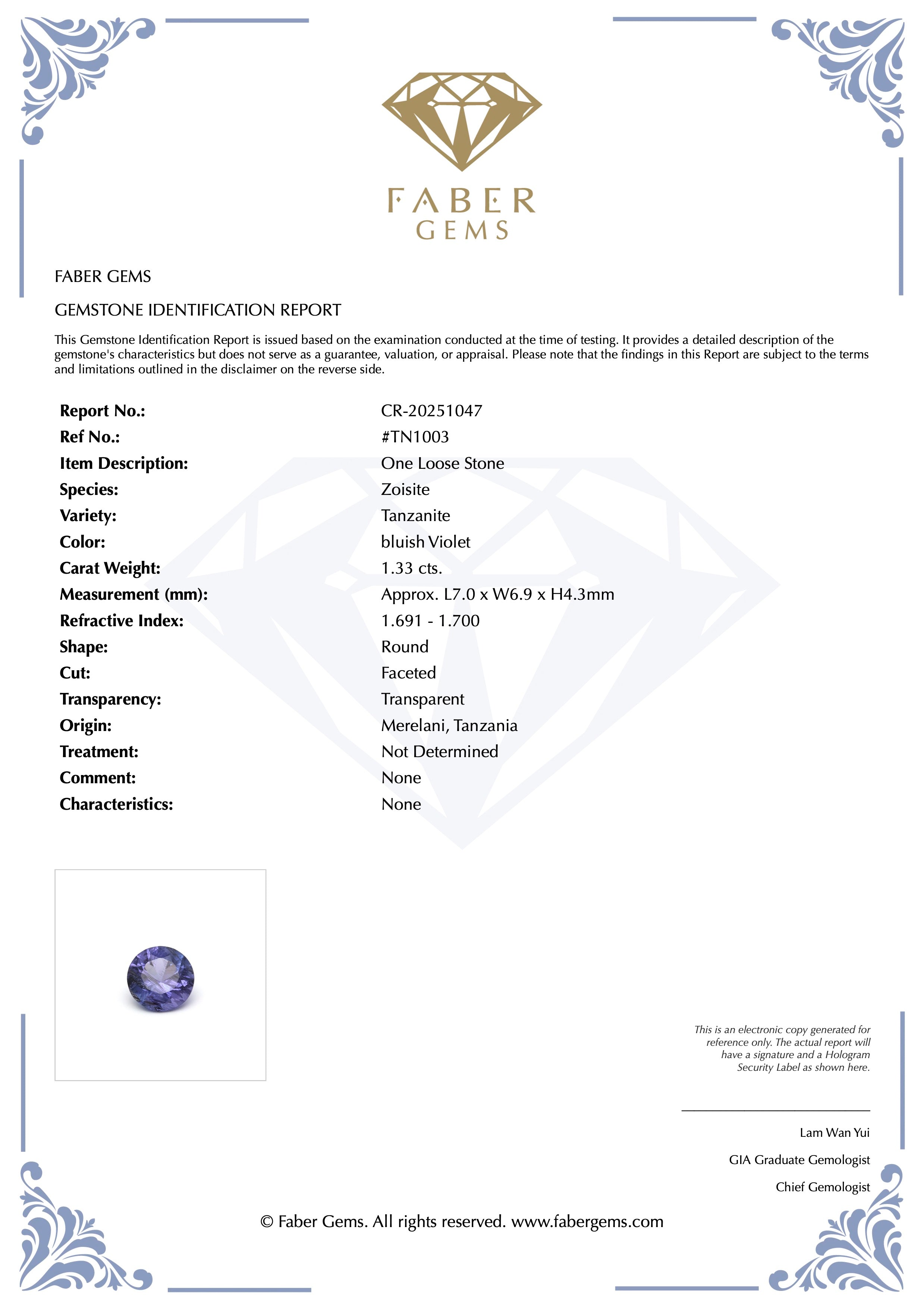 1.33ct. Tanzanite #TN1003 - FABER JEWELS