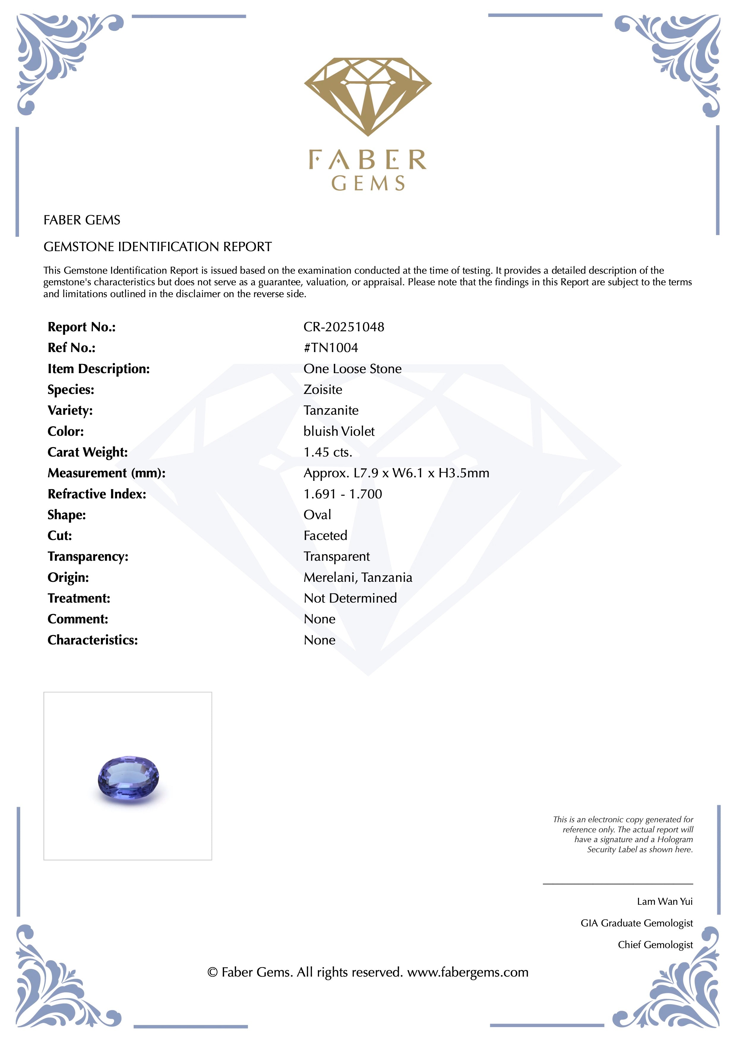 1.45ct. Tanzanite #TN1004 - FABER JEWELS