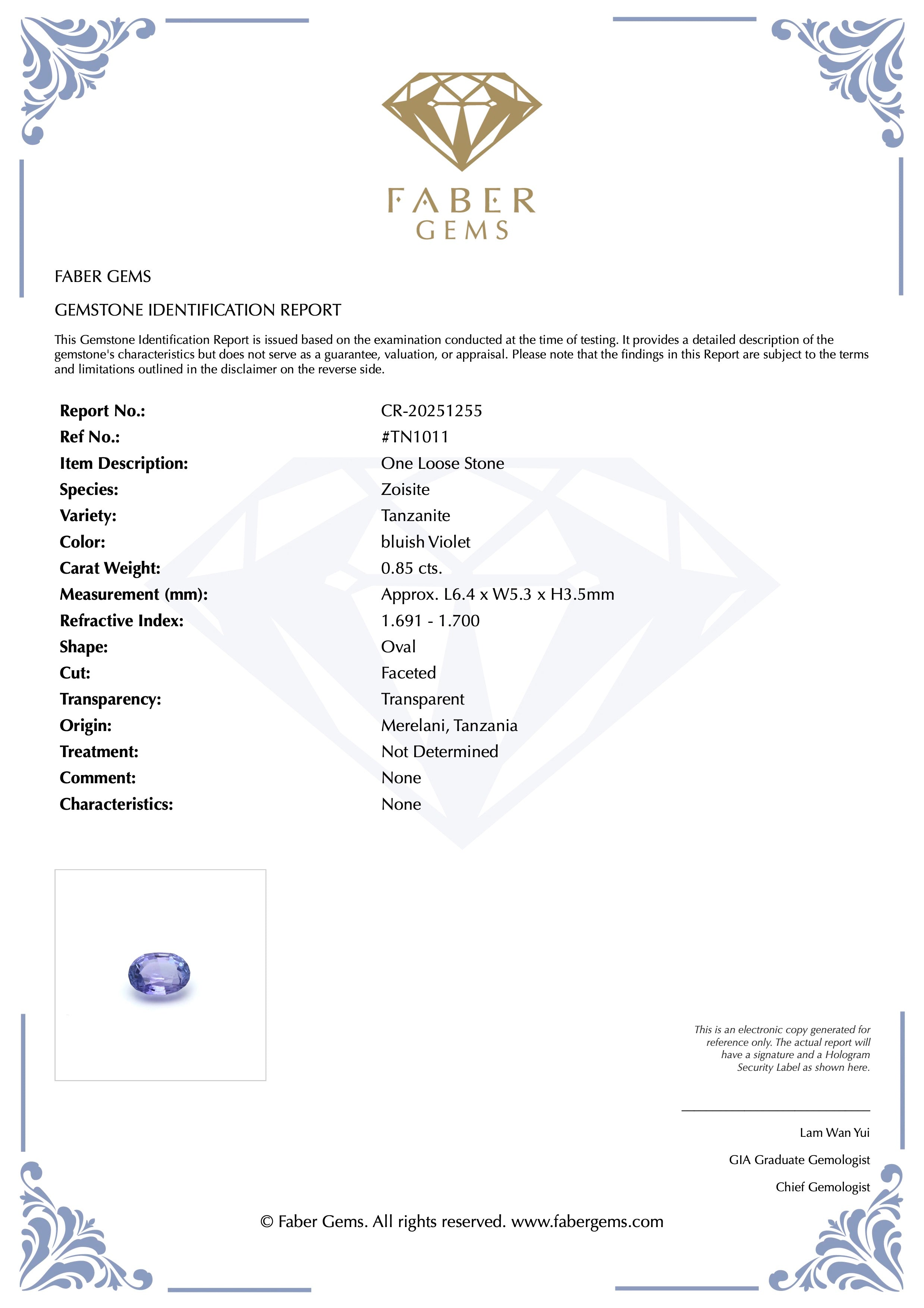 0.85ct. Tanzanite #TN1011 - FABER JEWELS