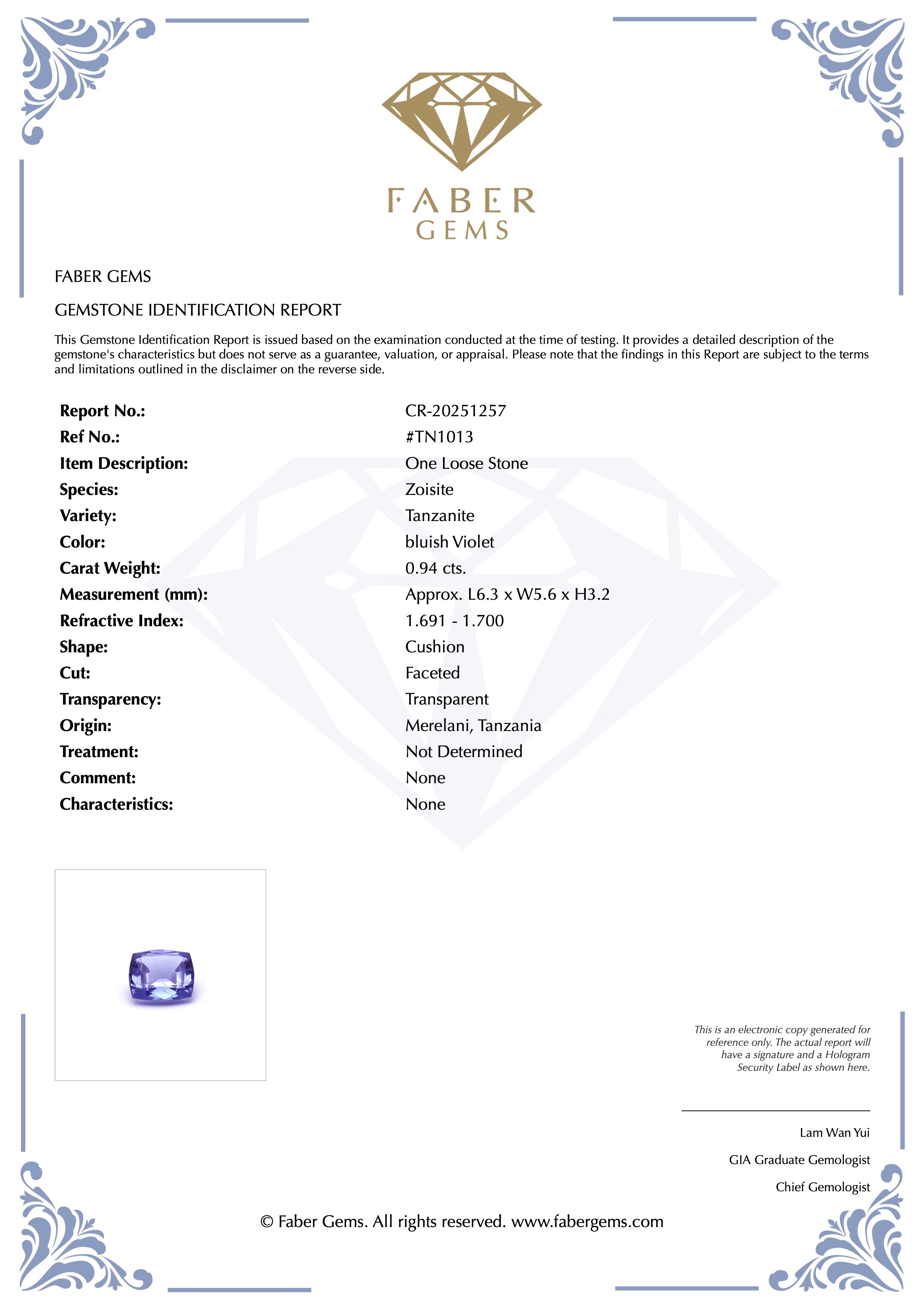 0.94ct. Tanzanite #TN1013 - FABER JEWELS