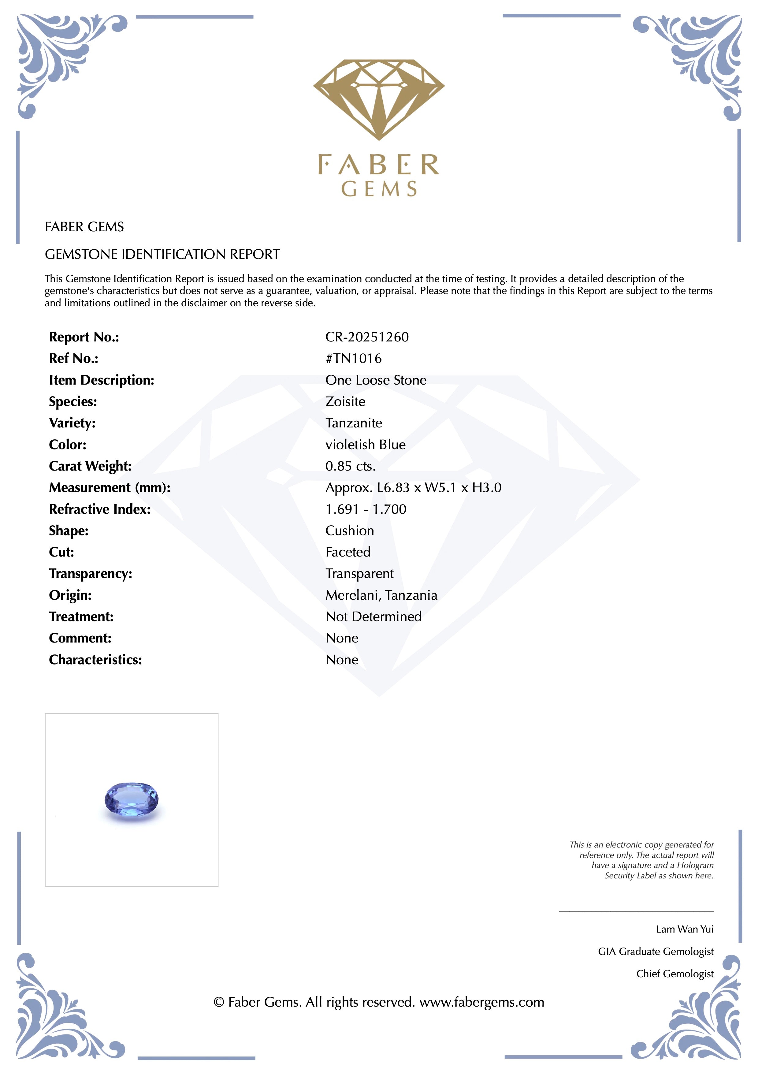 0.85ct. Tanzanite #TN1016 - FABER JEWELS