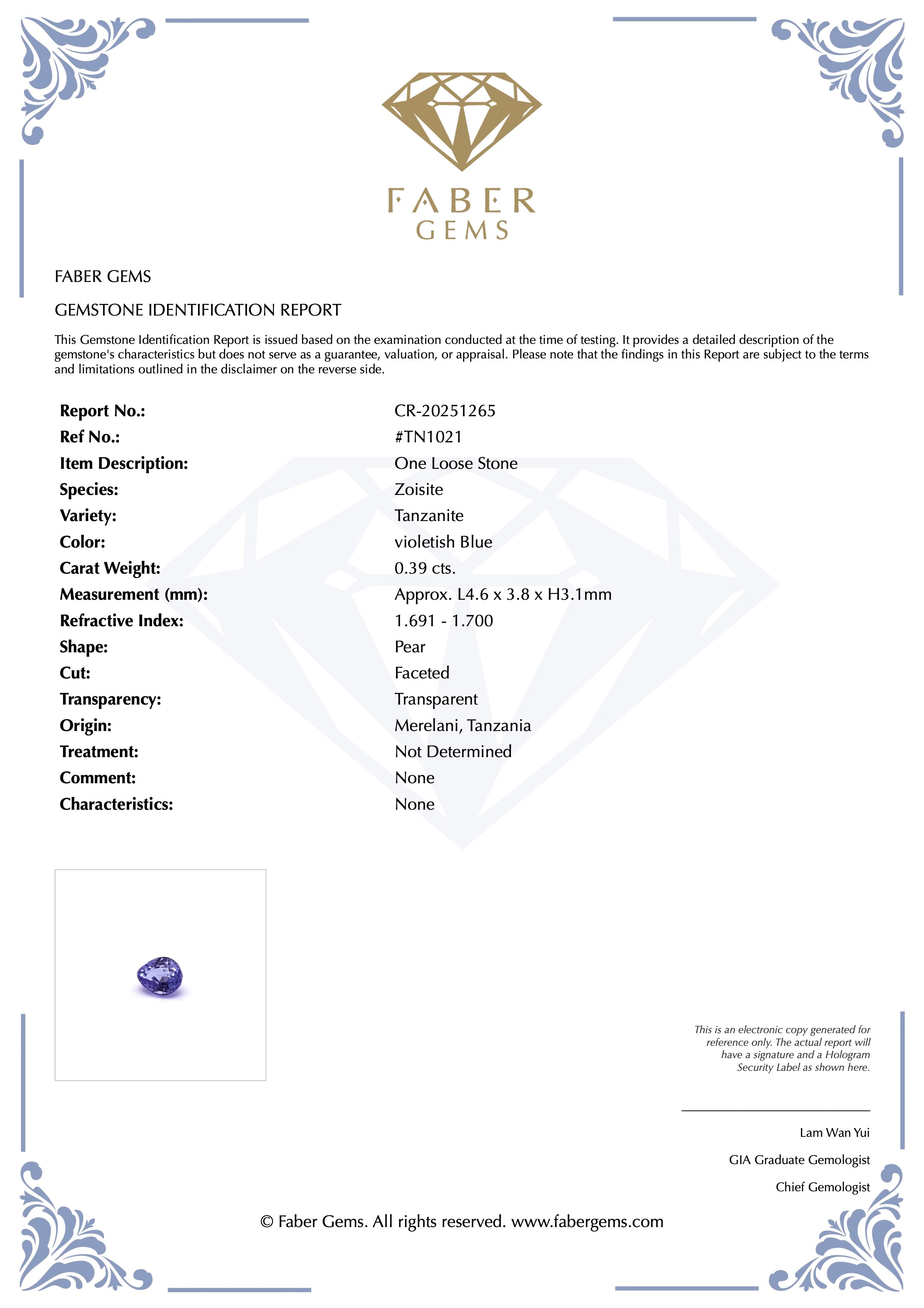 0.39ct. Tanzanite #TN1021 - FABER JEWELS
