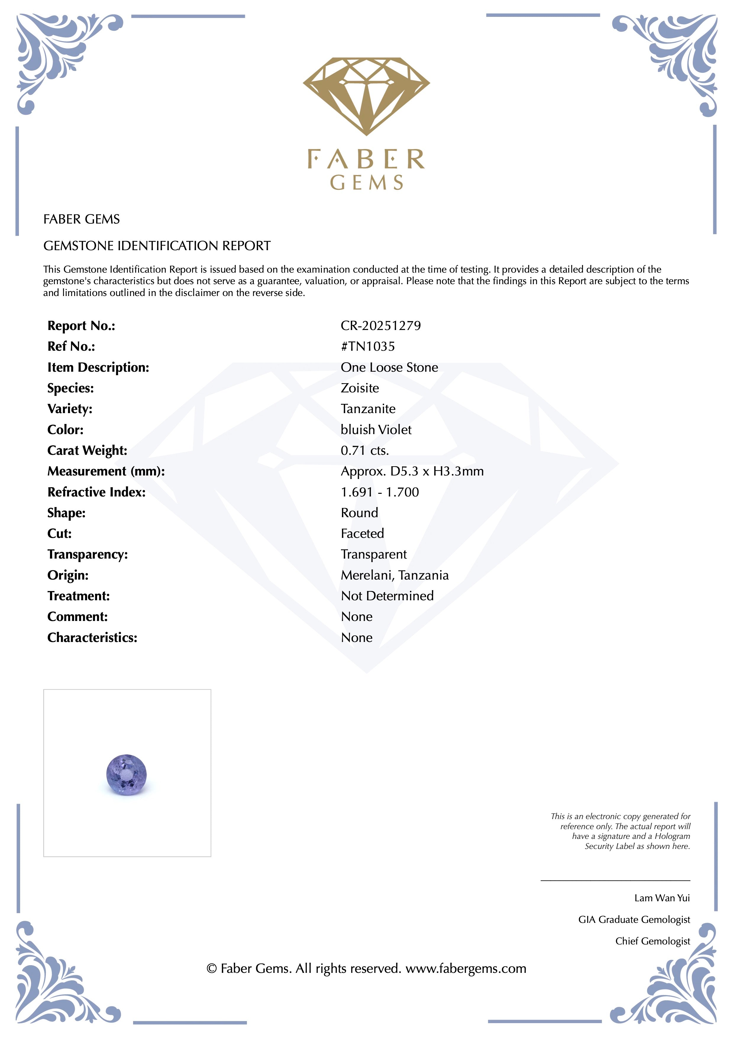 0.71ct. Tanzanite #TN1035 - FABER JEWELS