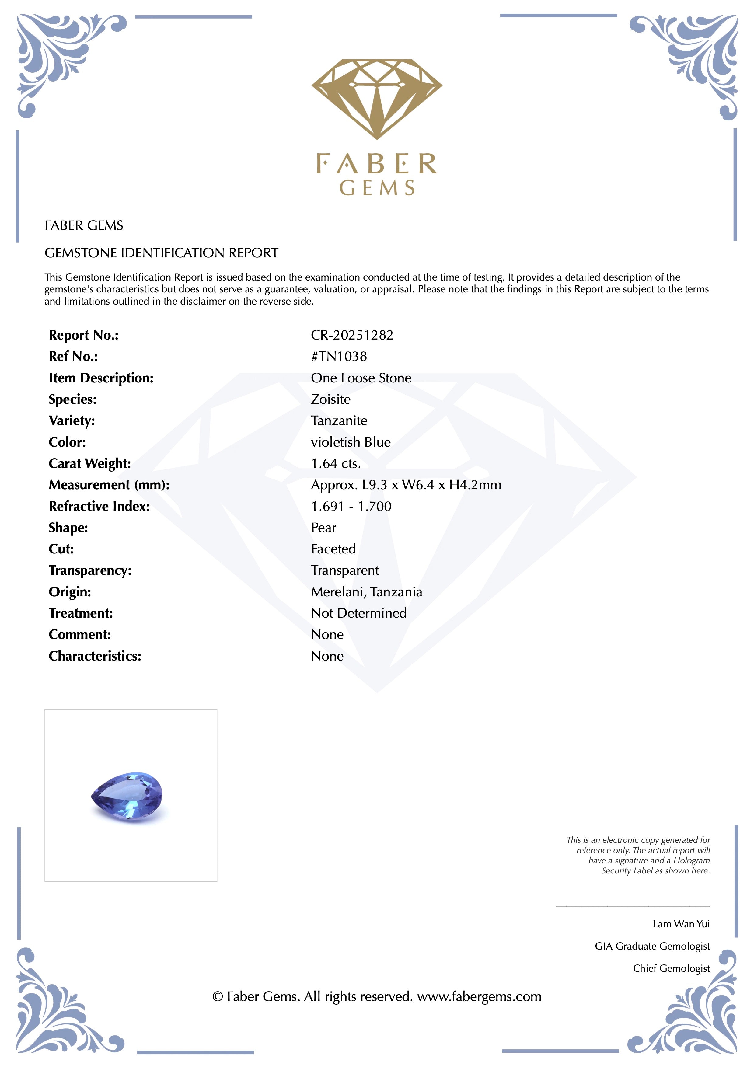 1.64ct. Tanzanite #TN1038 - FABER JEWELS
