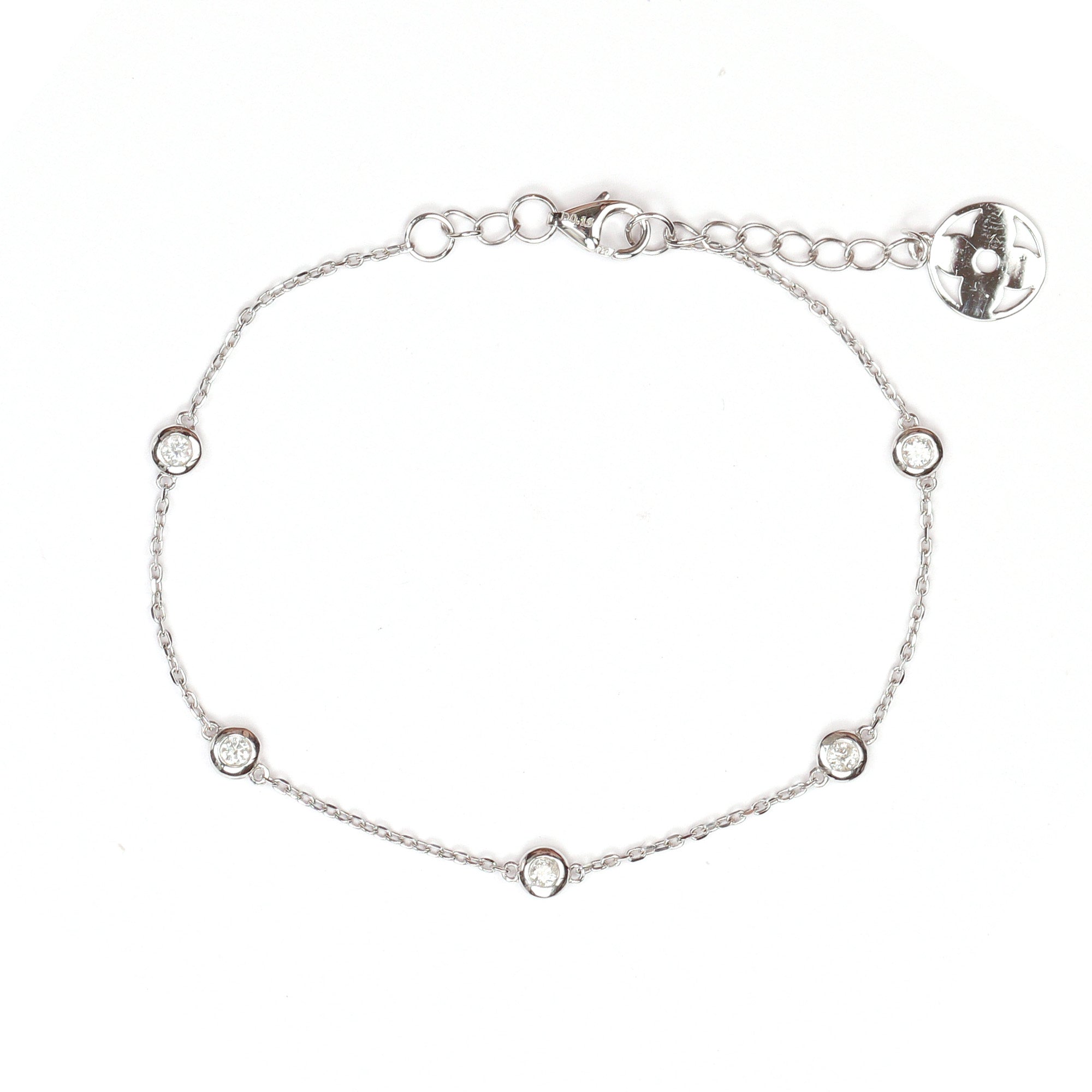 18K Round Brilliant Diamond Five Bezel Chain Bracelet 0.15ct tw. A00144 - FABER JEWELS