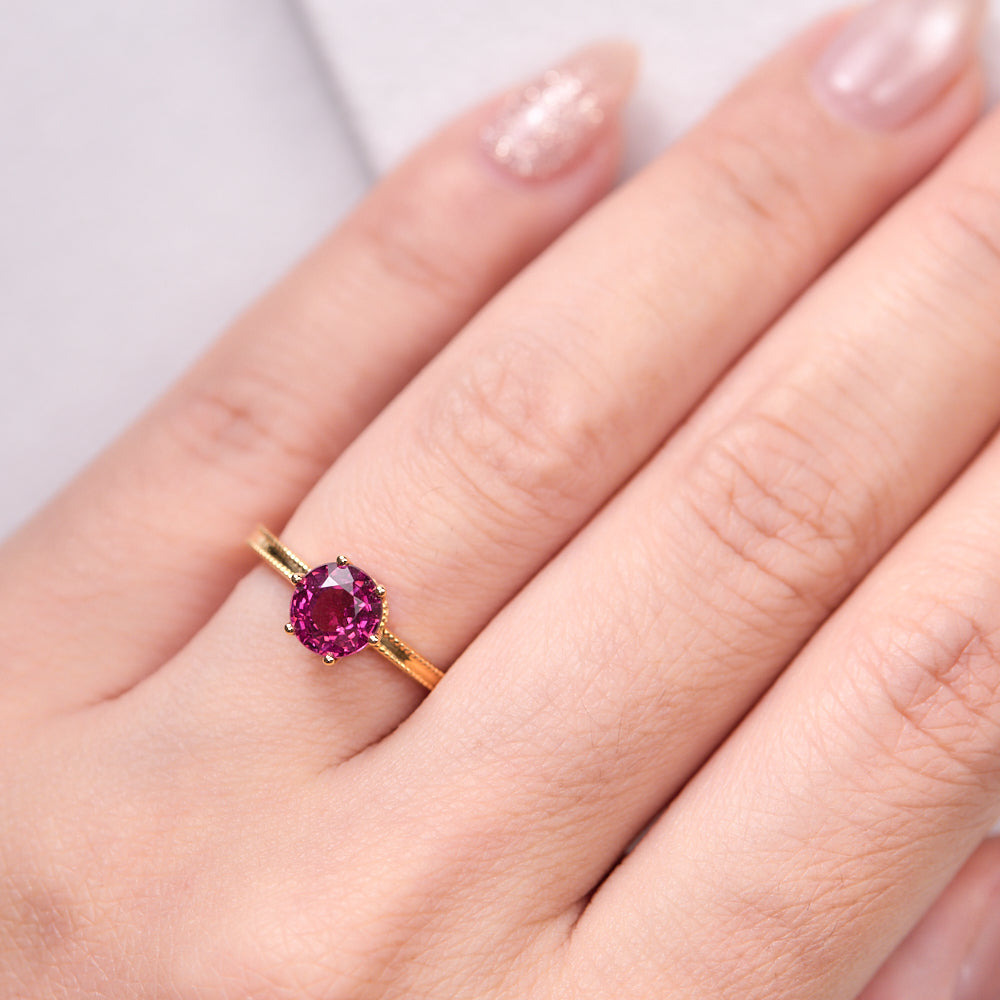 18K Gold rare Tanzania AAA Rhodolite Diamond Ring CC0001 - FABER JEWELS
