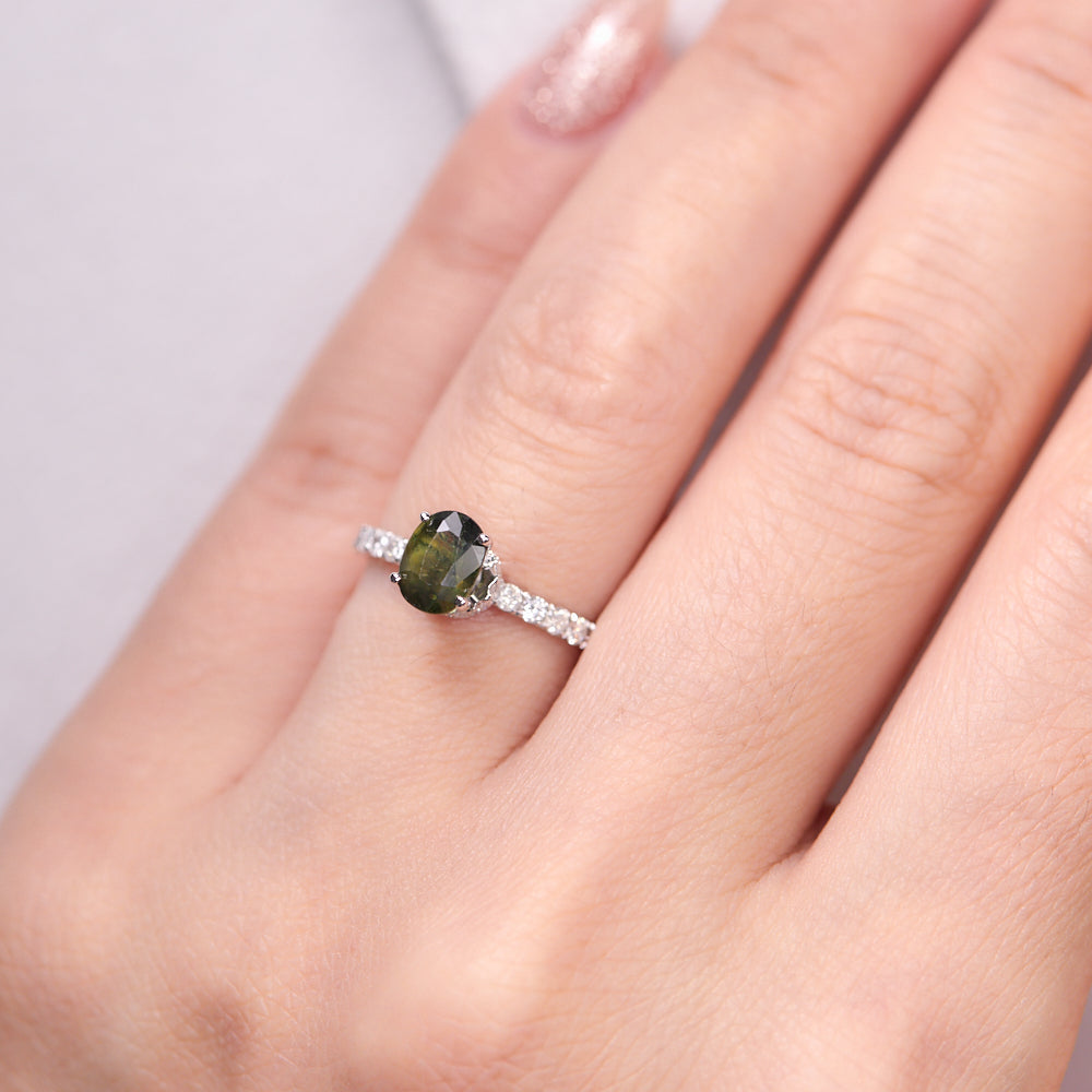 18K Gold Australian Green Sapphire Diamond Ring 1.18 ct CC0007 - FABER JEWELS