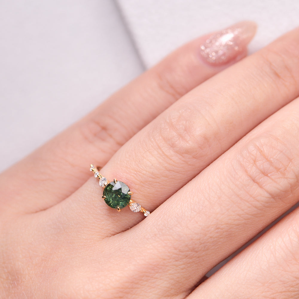 18K Gold Australian Green Sapphire Diamond Ring 1.32 ct CC0029 - FABER JEWELS