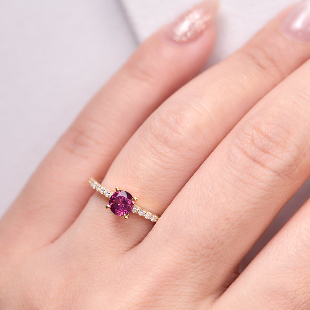 18K Gold rare Tanzania AAA Rhodolite Diamond Ring CC0030 - FABER JEWELS