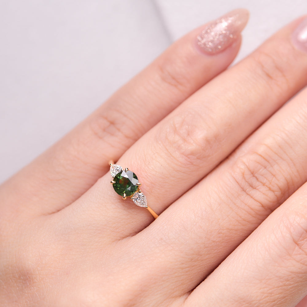 18K Gold Australian Green Sapphire Diamond Ring 1.04 ct CC0037 - FABER JEWELS