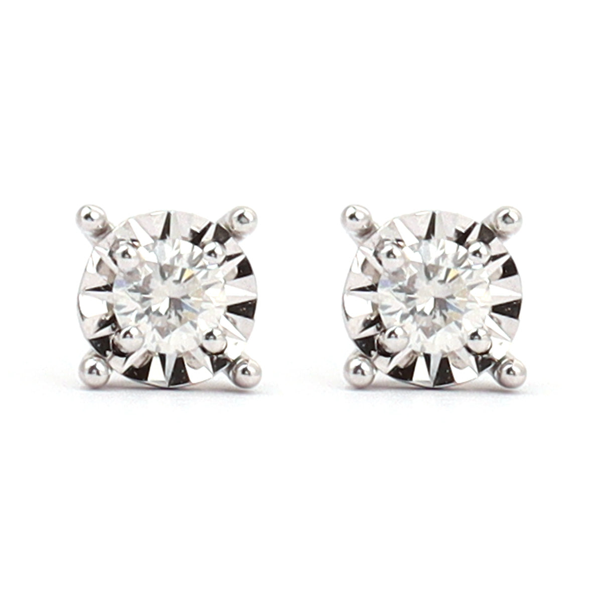 18K round brilliant diamond illusion earrings stud 0.20ct tw. A00148 - FABER JEWELS