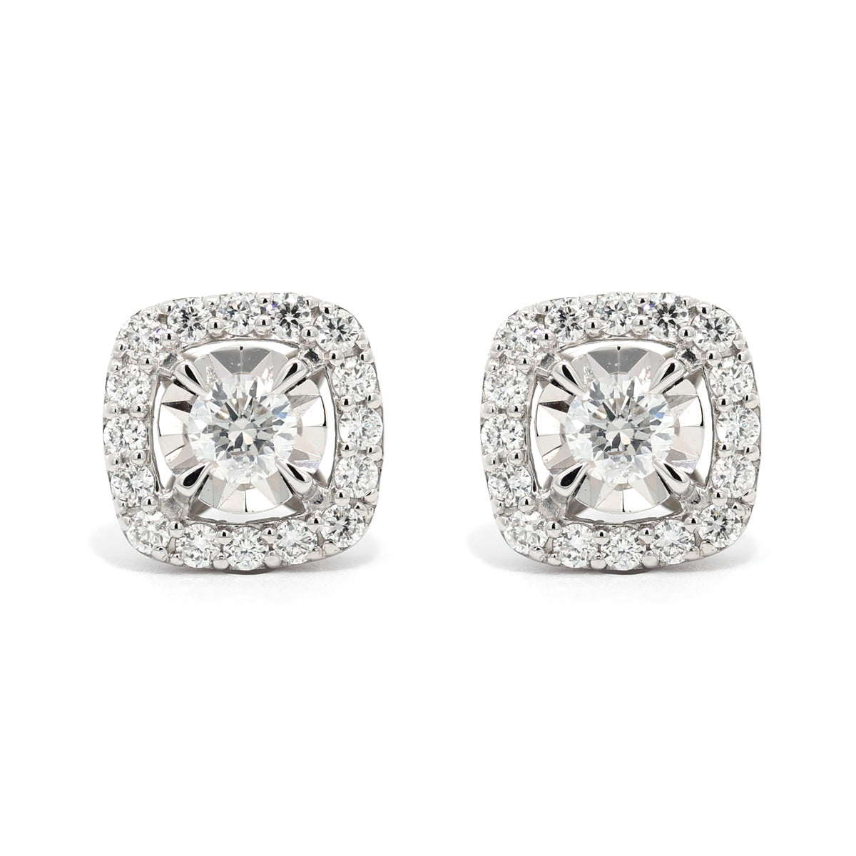 18K gold Round Brilliant Diamond Illusion Halo Stud Earrings 0.40ct tw. A00090 - FABER JEWELS