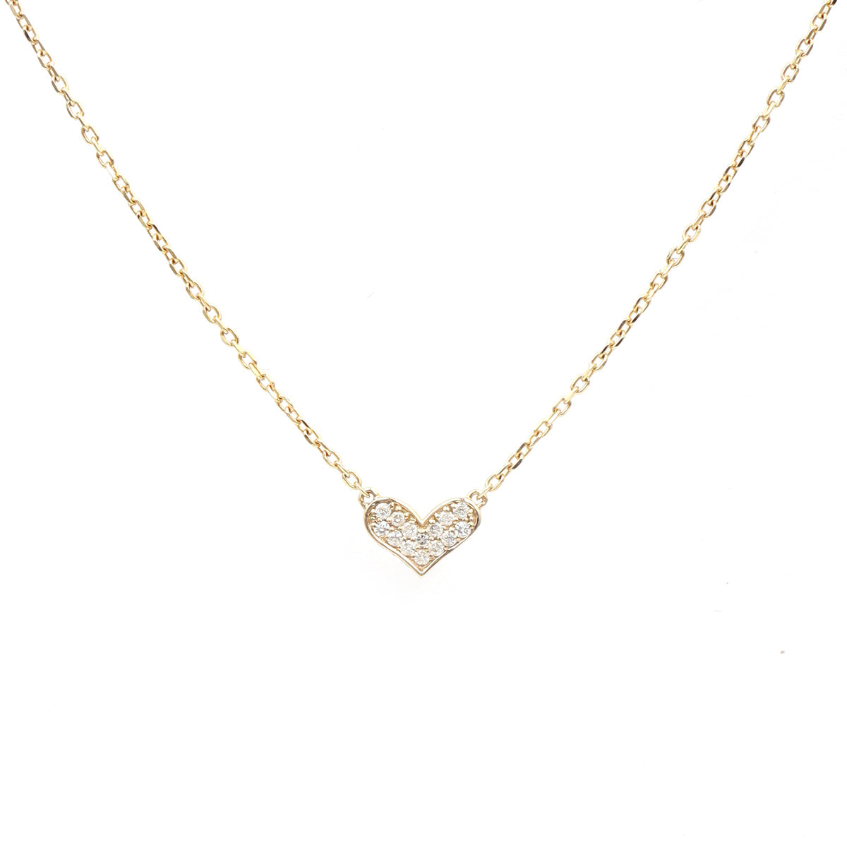 18K Gold Round Brilliant Diamond pave heart Necklace 0.07ct tw. A00153 - FABER JEWELS