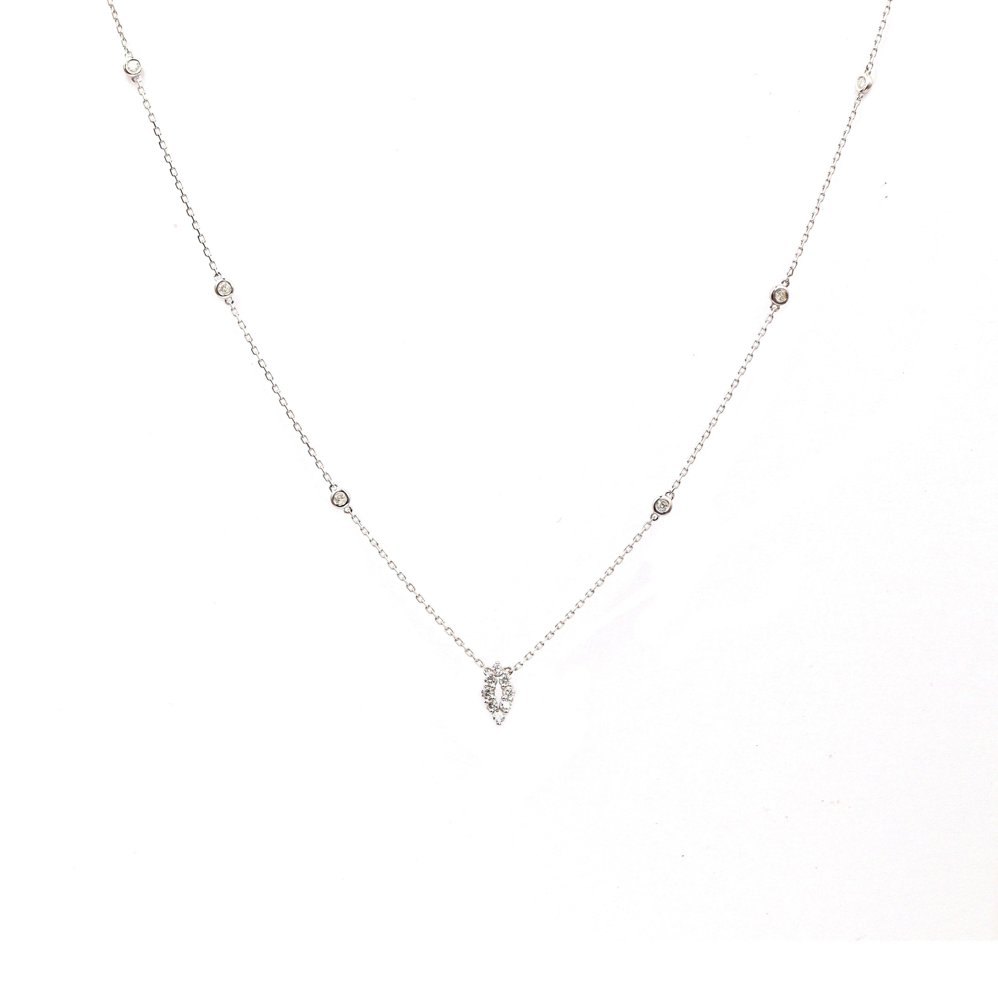 18K gold Round Brilliant Diamond Bezel Marquise Necklace 0.33ct tw. A00094 - FABER JEWELS