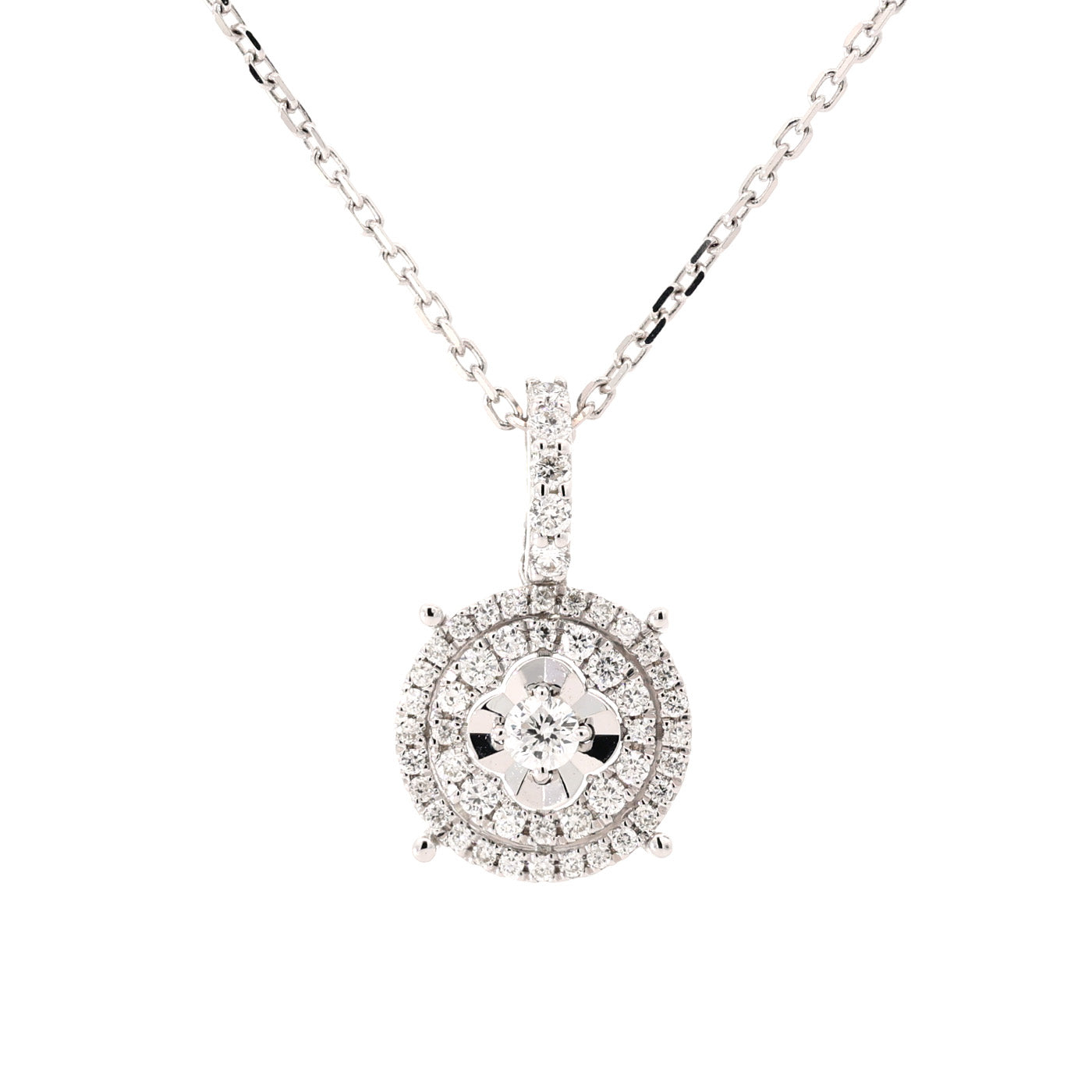 18K Gold Round brilliant diamond pave illusion double halo Round pendant 0.27ct tw. A00100 - FABER JEWELS