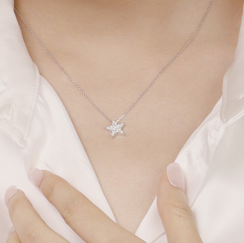 18K Gold Round Brilliant Diamond Double Stars Necklace 0.24ct A00088 - FABER JEWELS
