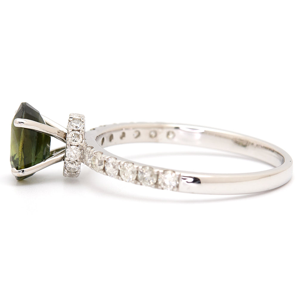 18K Gold Australian Green Sapphire Diamond Ring 1.18 ct CC0007 - FABER JEWELS