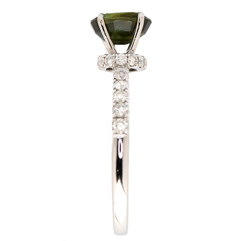 18K Gold Australian Green Sapphire Diamond Ring 1.18 ct CC0007 - FABER JEWELS