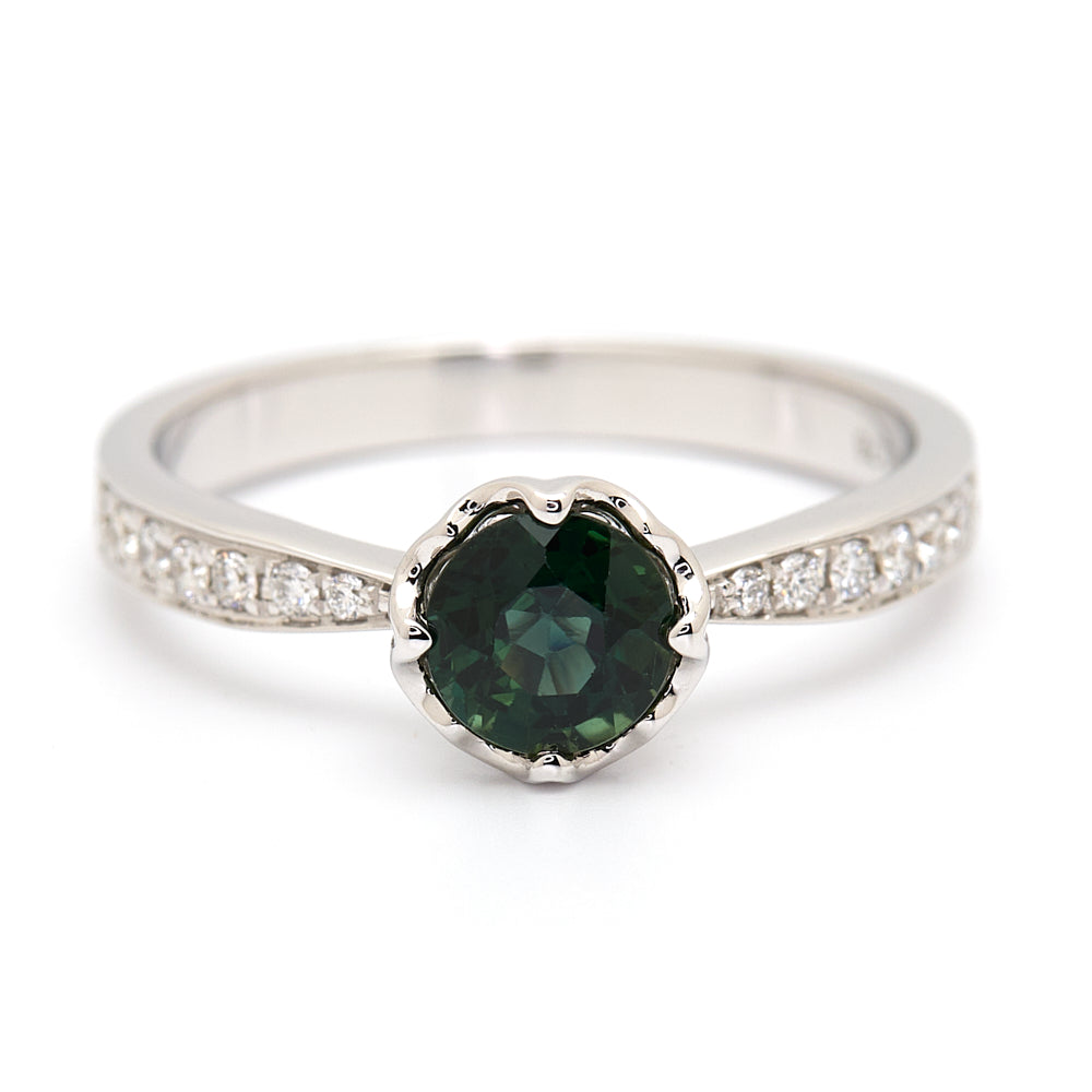 18K Gold australian Green Sapphire Diamond Ring 0.76 ct CC0008 - FABER JEWELS