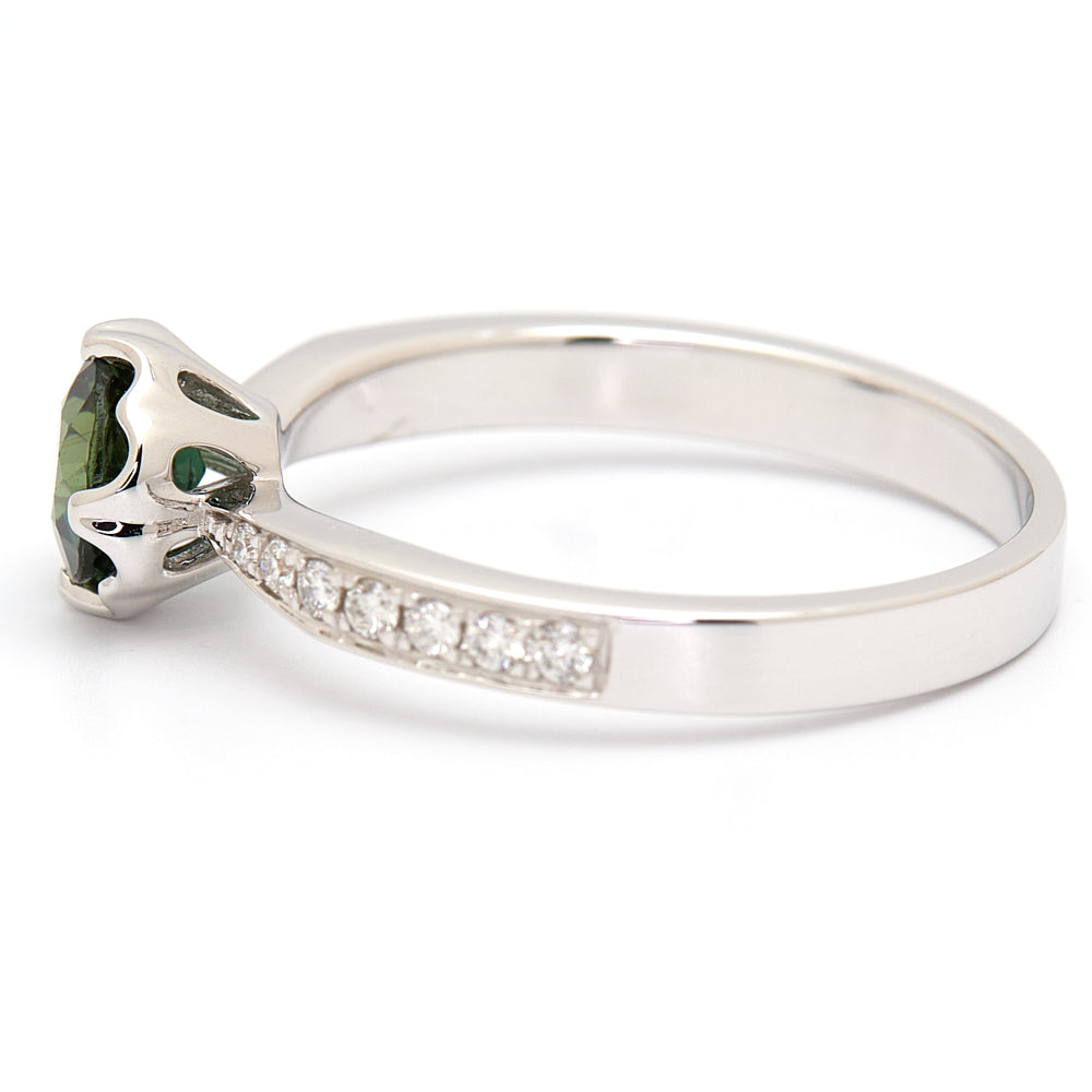 18K Gold australian Green Sapphire Diamond Ring 0.76 ct CC0008 - FABER JEWELS
