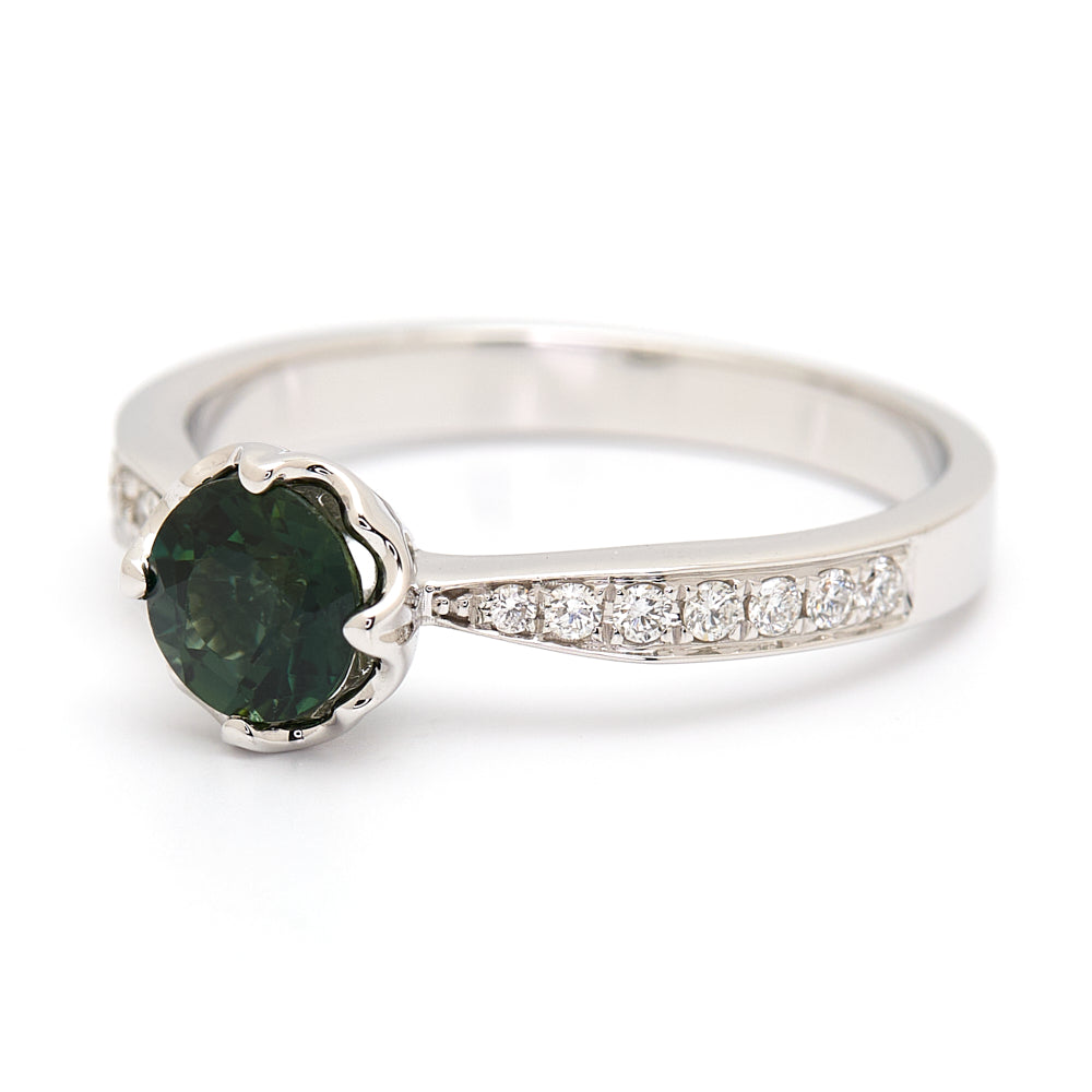18K Gold australian Green Sapphire Diamond Ring 0.76 ct CC0008 - FABER JEWELS