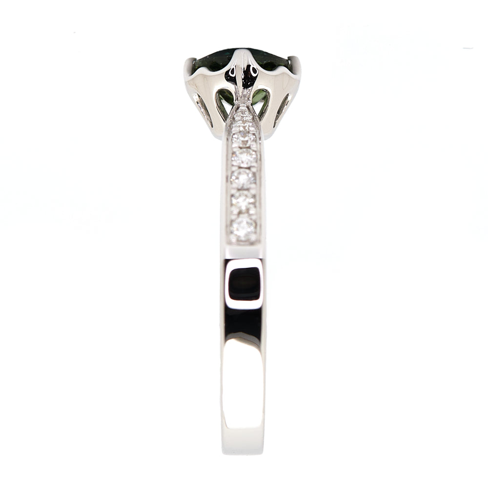 18K Gold australian Green Sapphire Diamond Ring 0.76 ct CC0008 - FABER JEWELS
