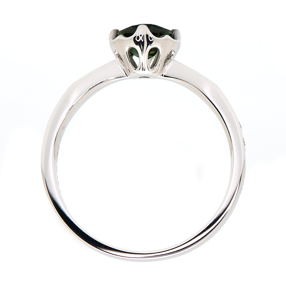 18K Gold australian Green Sapphire Diamond Ring 0.76 ct CC0008 - FABER JEWELS