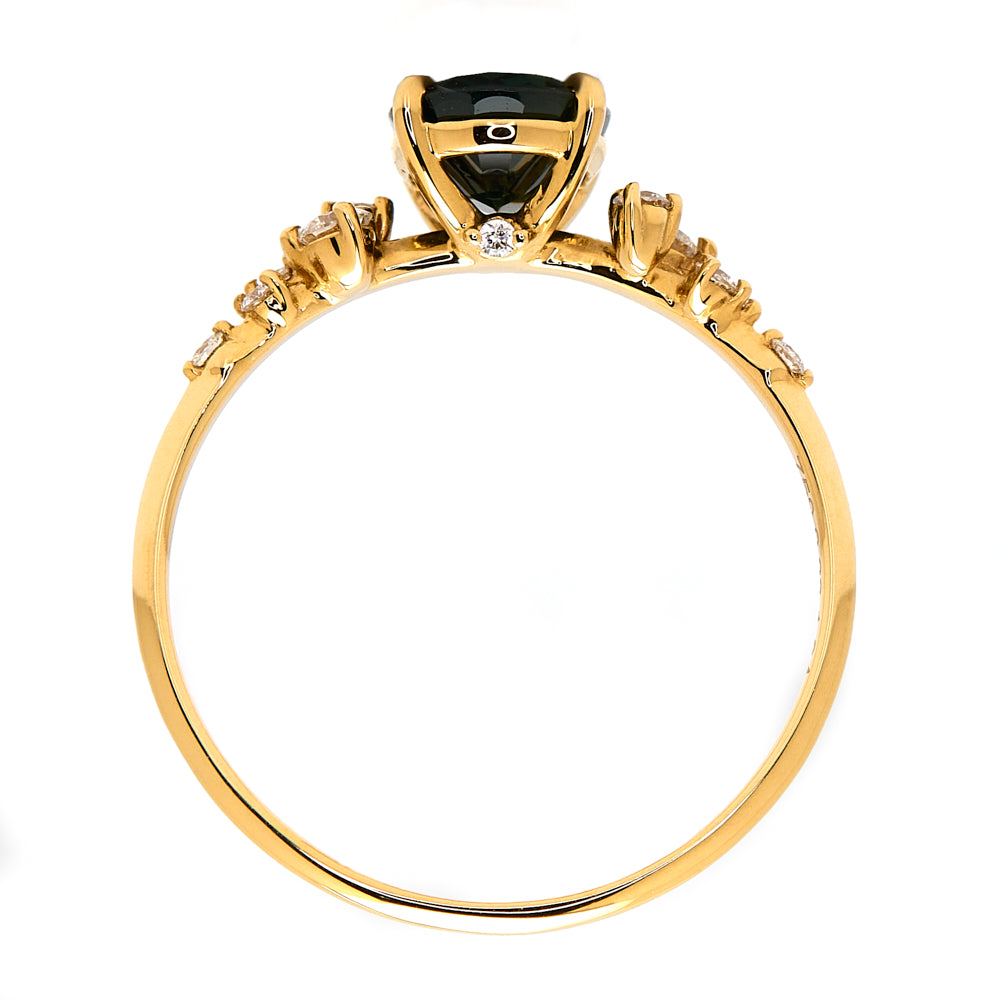 18K Gold Australian Green Sapphire Diamond Ring 1.34 ct CC0015 - FABER JEWELS