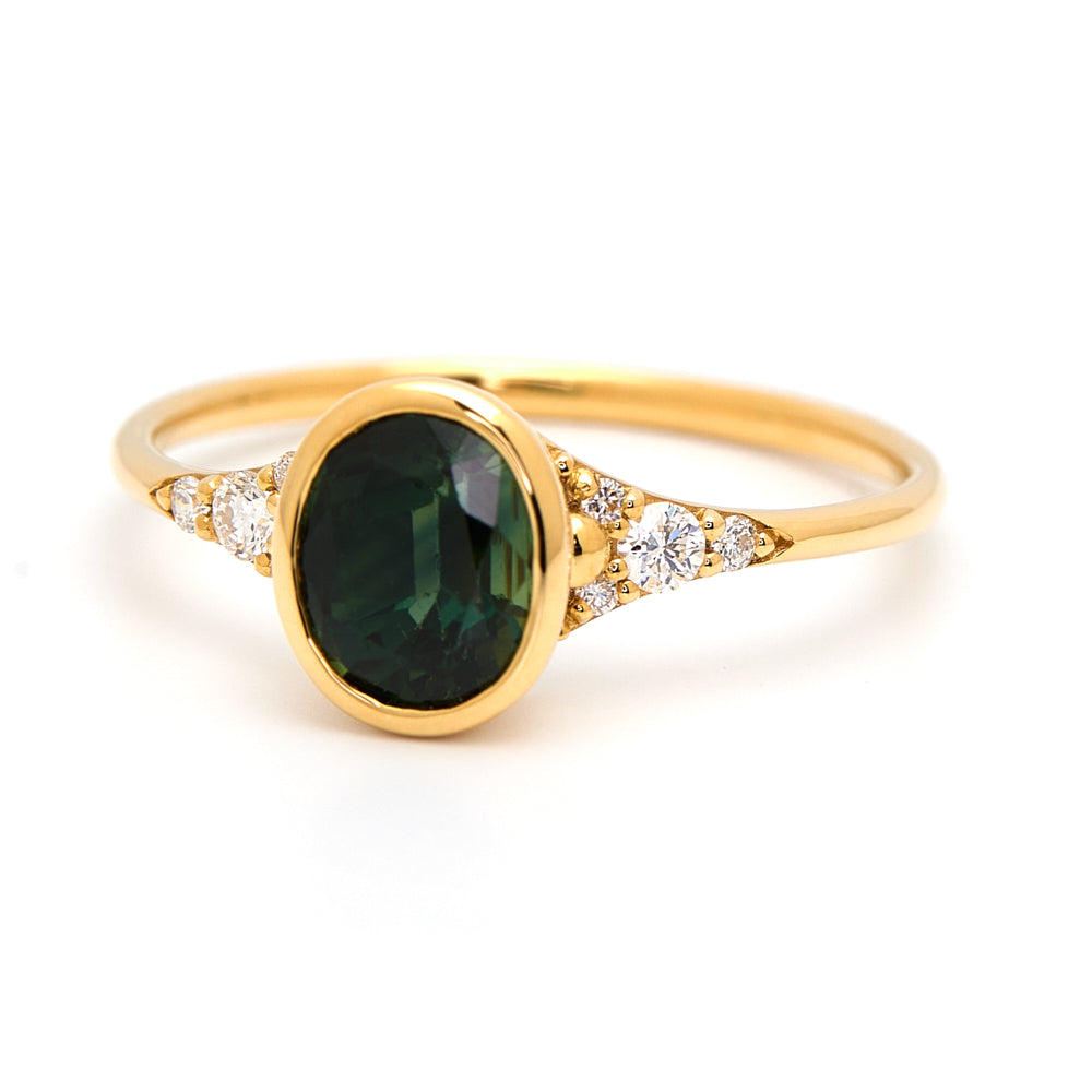 18K Gold Australian Green Sapphire Diamond Ring 1.30 ct CC0016 - FABER JEWELS