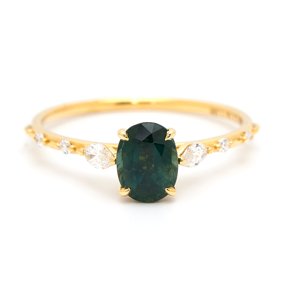 18K Gold Australian Green Sapphire Diamond Ring 1.08 ct CC0017 - FABER JEWELS