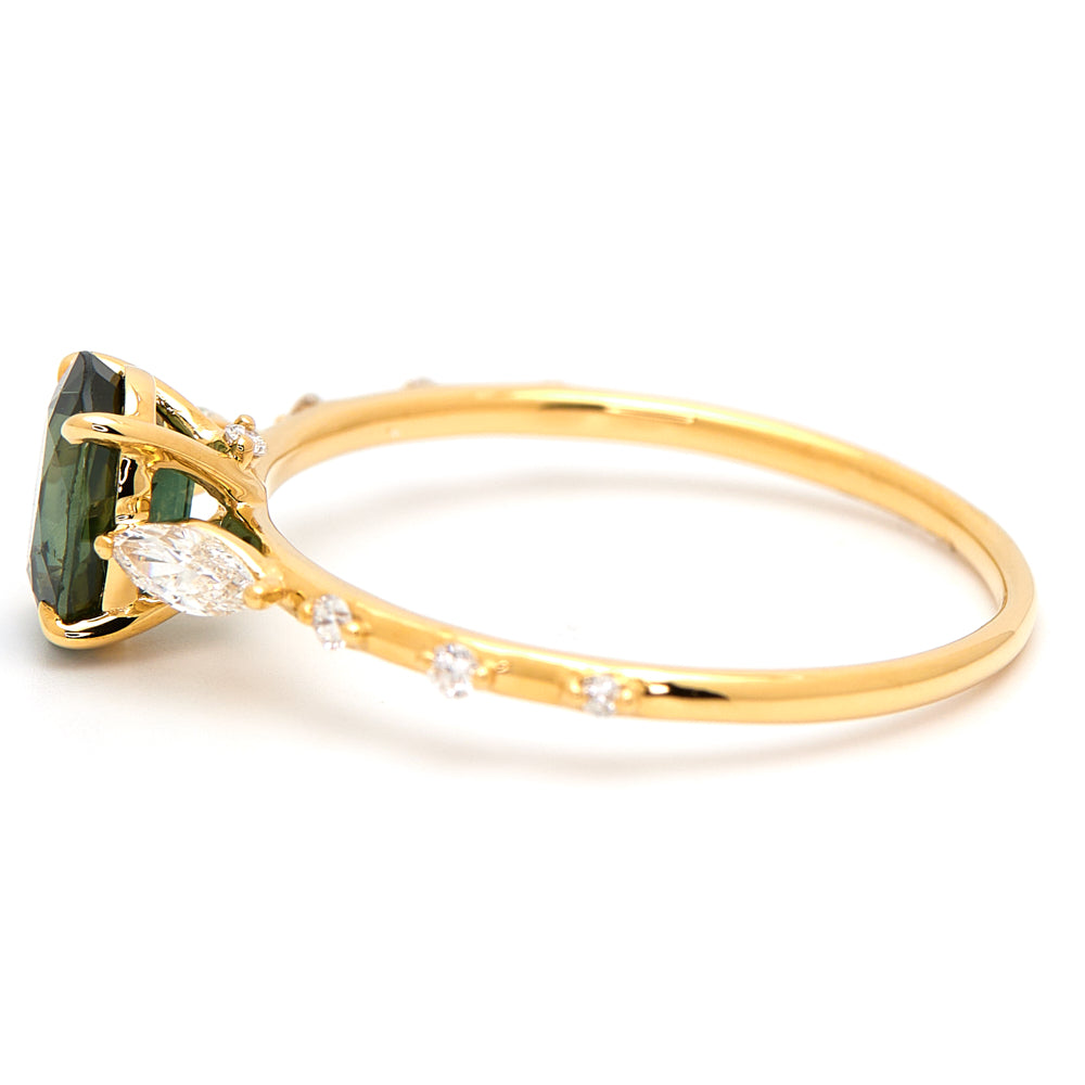 18K Gold Australian Green Sapphire Diamond Ring 1.08 ct CC0017 - FABER JEWELS